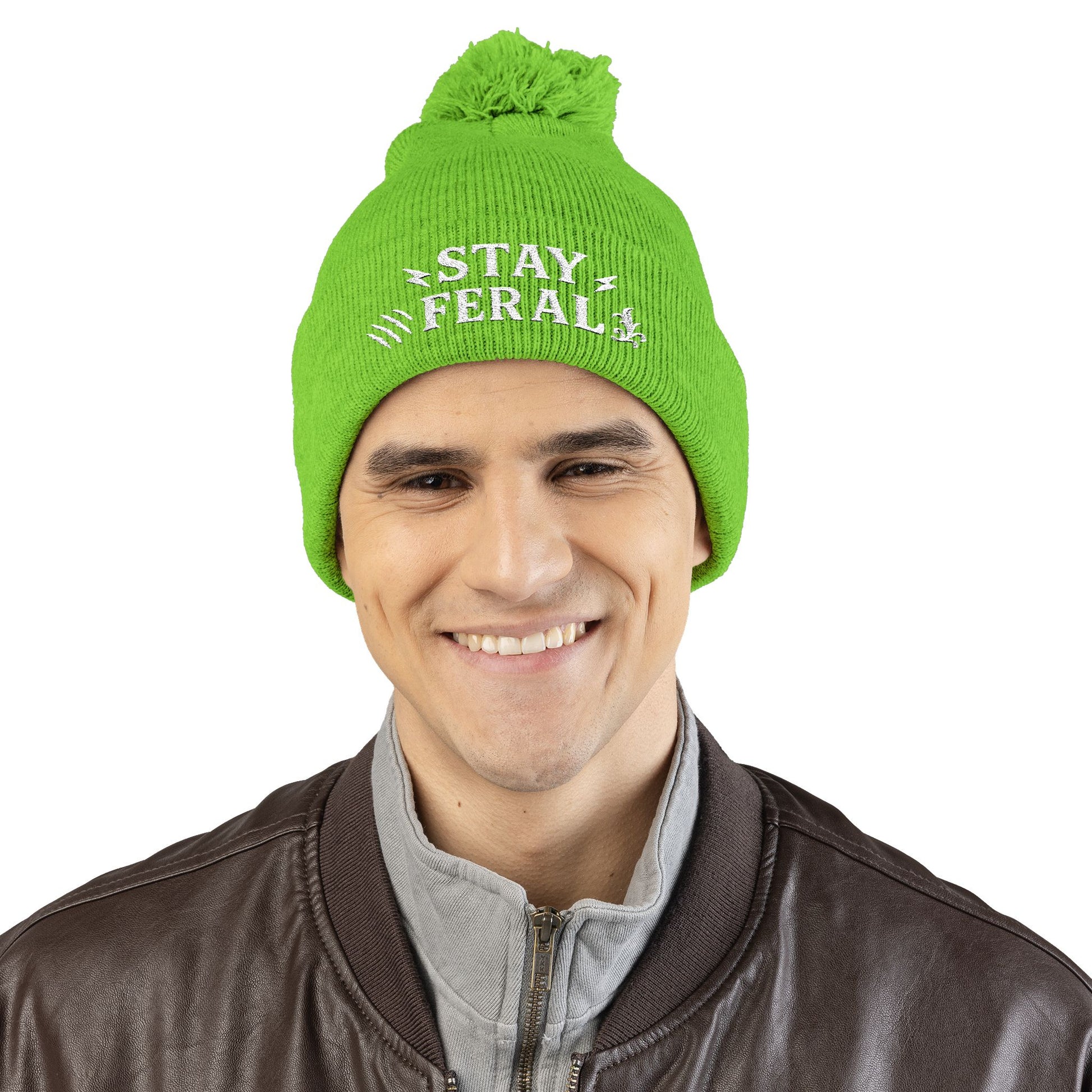 Stay Feral Pom-Pom Knit Cap, Cozy Winter Beanie, Embroidered Hats for Adventurers, Gift for Outdoorsy Friends, Stylish Cold Weather [...]