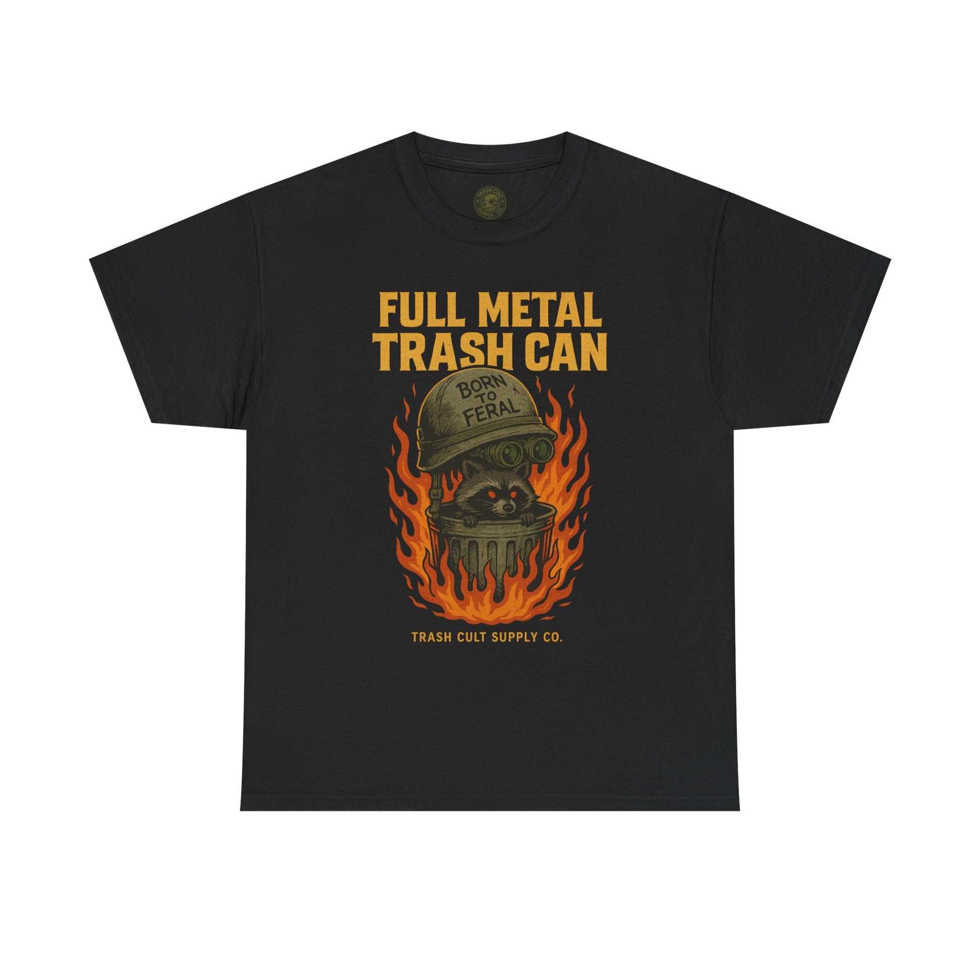 Full Metal Trash Can T-Shirt – Born to Feral Raccoon Graphic | Trash Cult Supply Co. | Gildan 5000 Tee