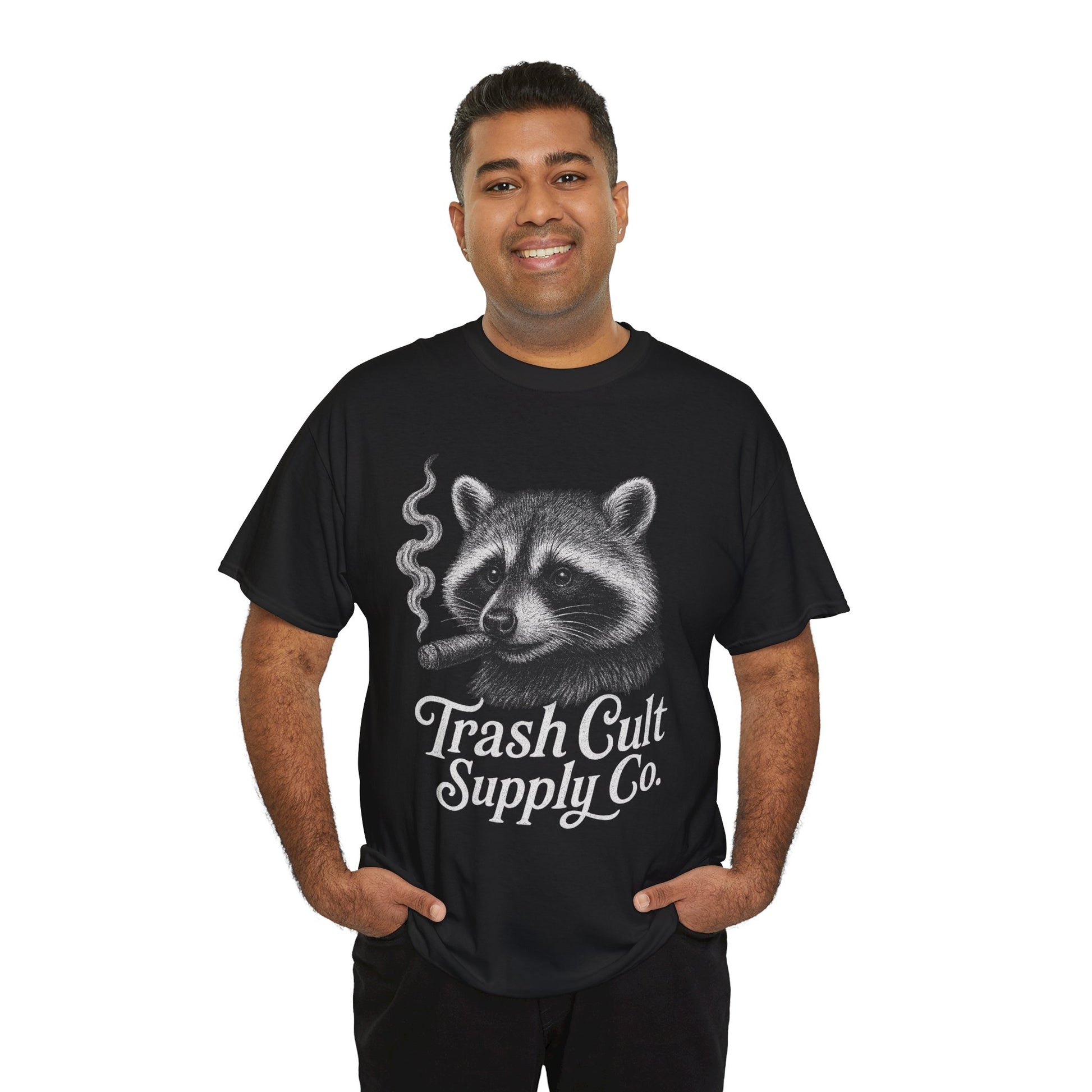 Monochrome Raccoon Cigar Shirt – Trash Cult Supply Co. | Gildan 5000 Tee