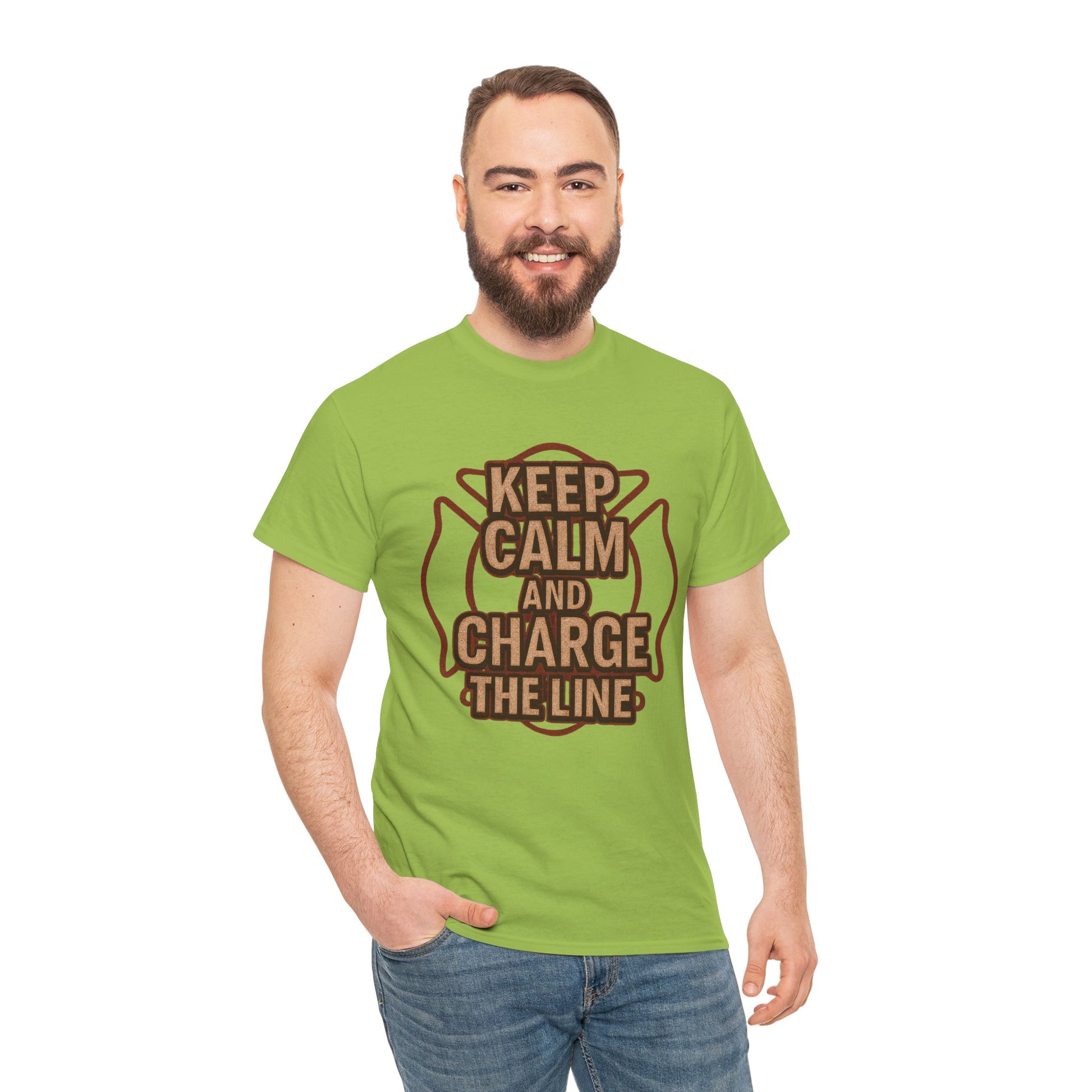 Keep Calm and Charge the Line Firefighter Shirt – Gildan 5000 Tee