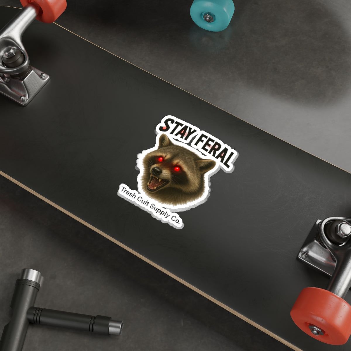 Stay Feral Die-Cut Stickers | Raccoon Sticker, Laptop Decals, Eco-Friendly Stickers, Trash Cult Supply Co. Merchandise