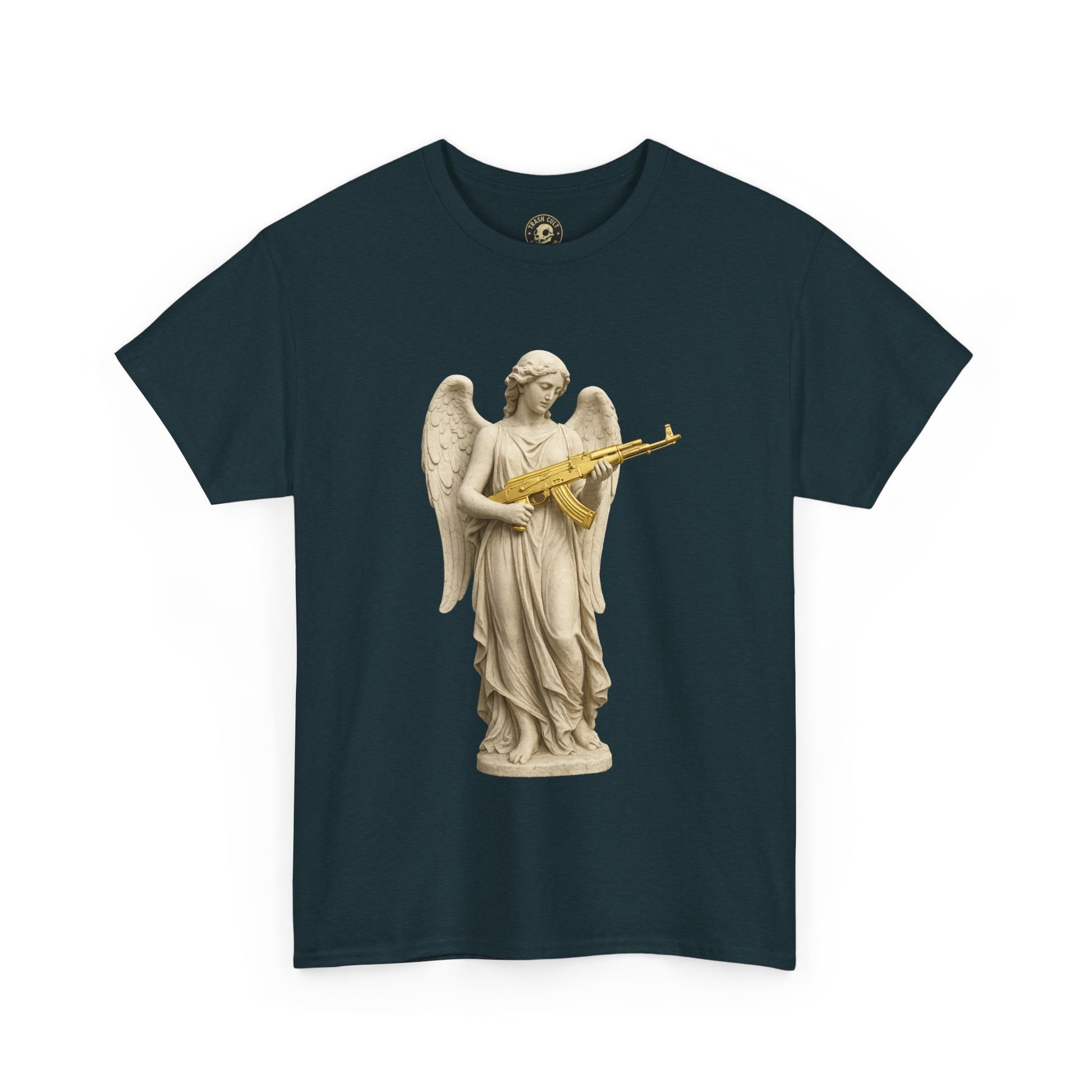 Marble Angel with Gold AK-47 T-Shirt – Gildan 5000 Divine Chaos Tee