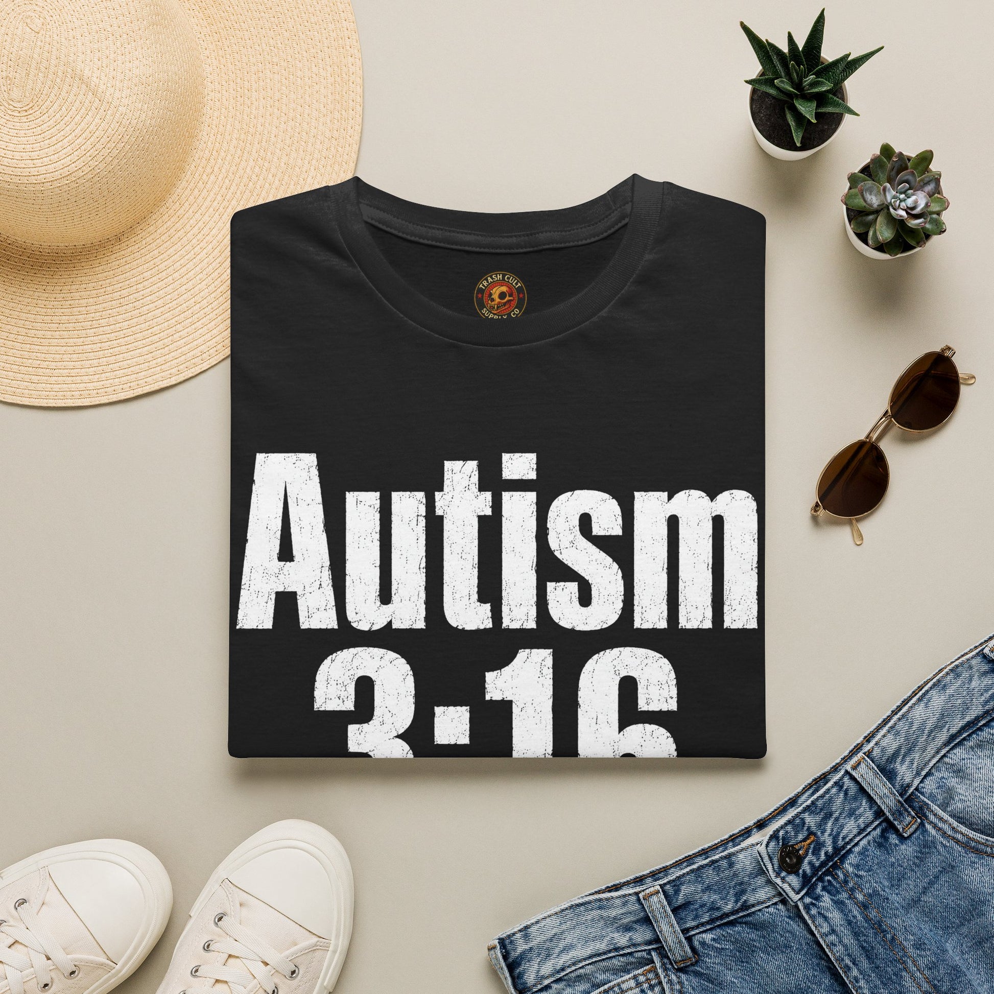 T-Shirt — Autism 3:16 Awareness Tee, Bold White Text Neurodiversity Support Shirt