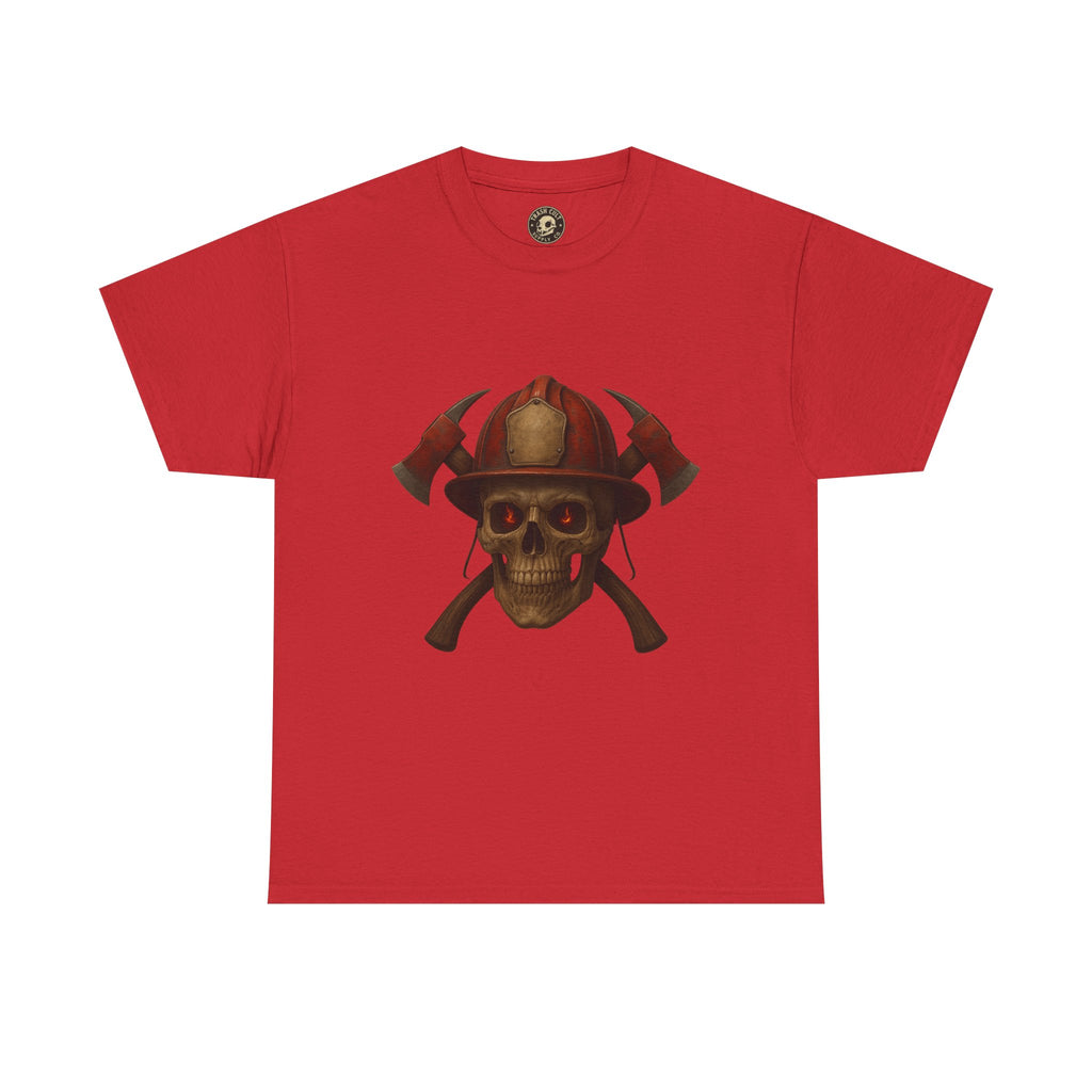 Skull Firefighter Tee, Unisex Heavy Cotton Shirt, Firefighter Gift, Halloween Costume T-Shirt, Unique Graphic Tee, Casual Wear