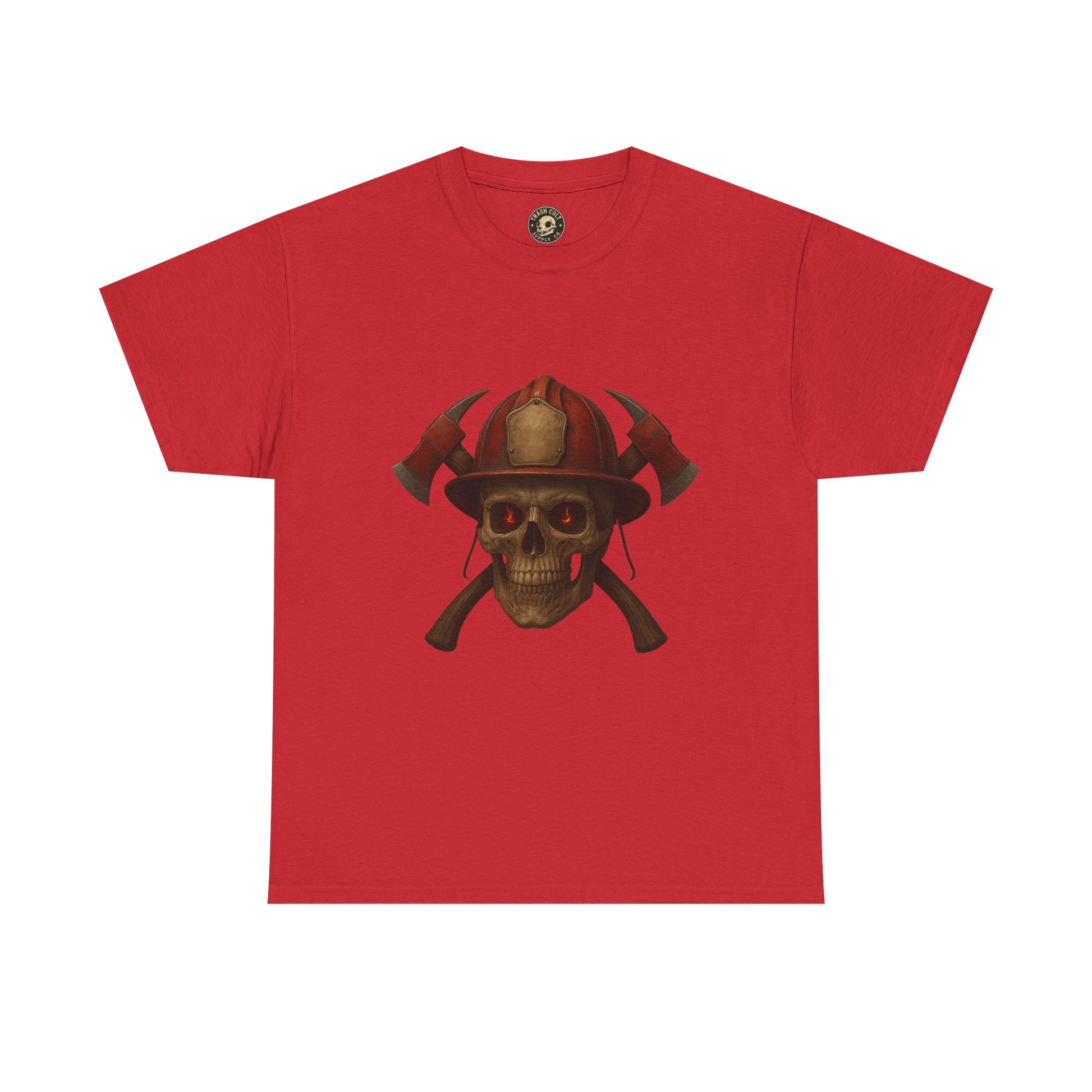 Skull Firefighter Tee, Unisex Heavy Cotton Shirt, Firefighter Gift, Halloween Costume T-Shirt, Unique Graphic Tee, Casual Wear