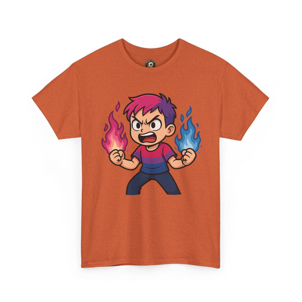 Bi-Furious Cartoon Pride Tee – Unisex Heavy Cotton Shirt for Gamers, Comic Fans & LGBTQ+ Allies