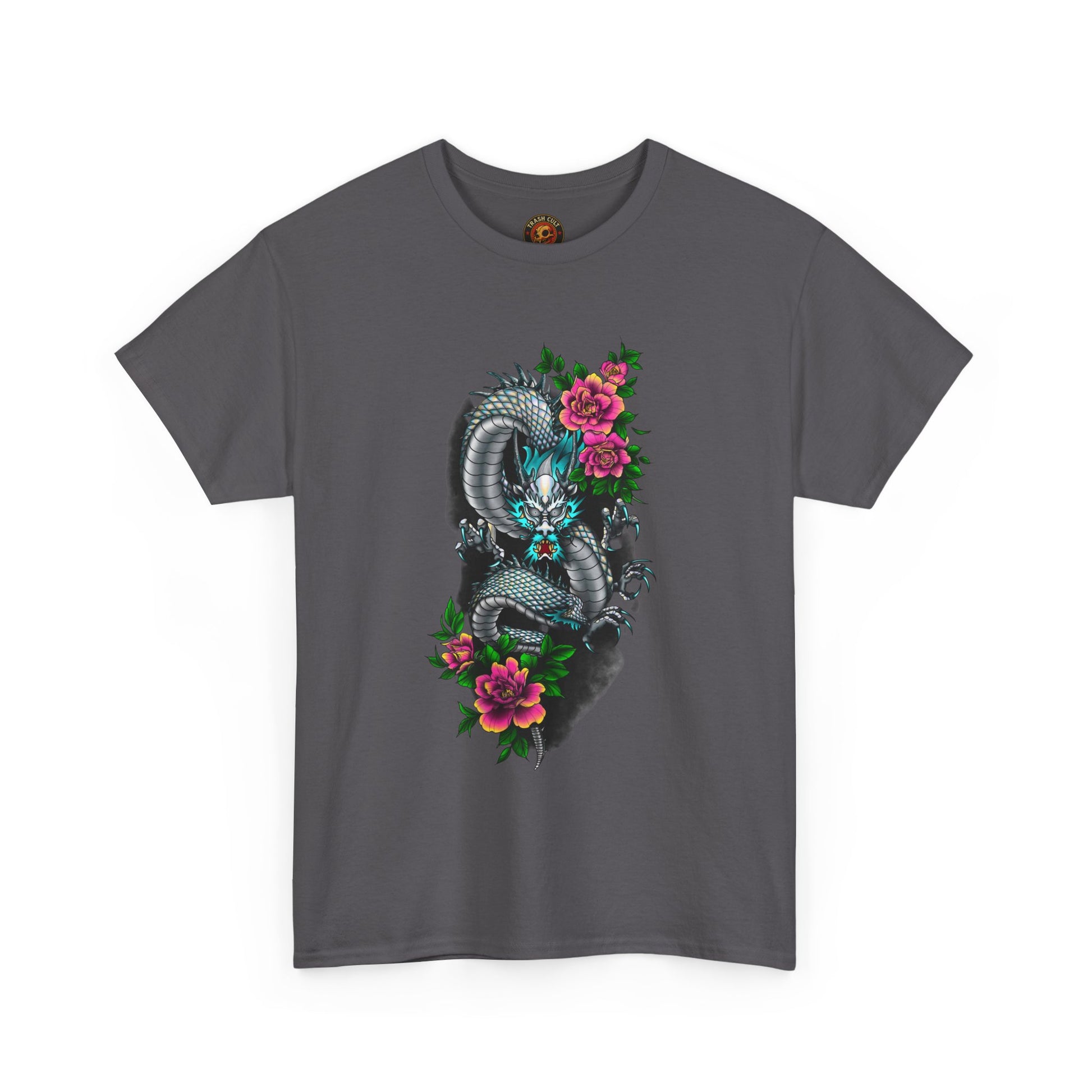 Mythic Dragon & Peonies Tattoo T-Shirt – Lara Davenport x Trash Cult Supply Co. Collab (Gildan 5000)