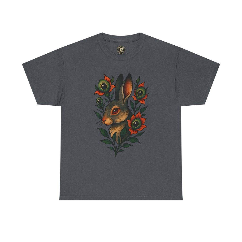 Whimsical Rabbit Floral Tee, Nature Lover Gift, Casual Wear, Eco-Friendly Fashion, Unique Graphic T-Shirt, Year-Round Style