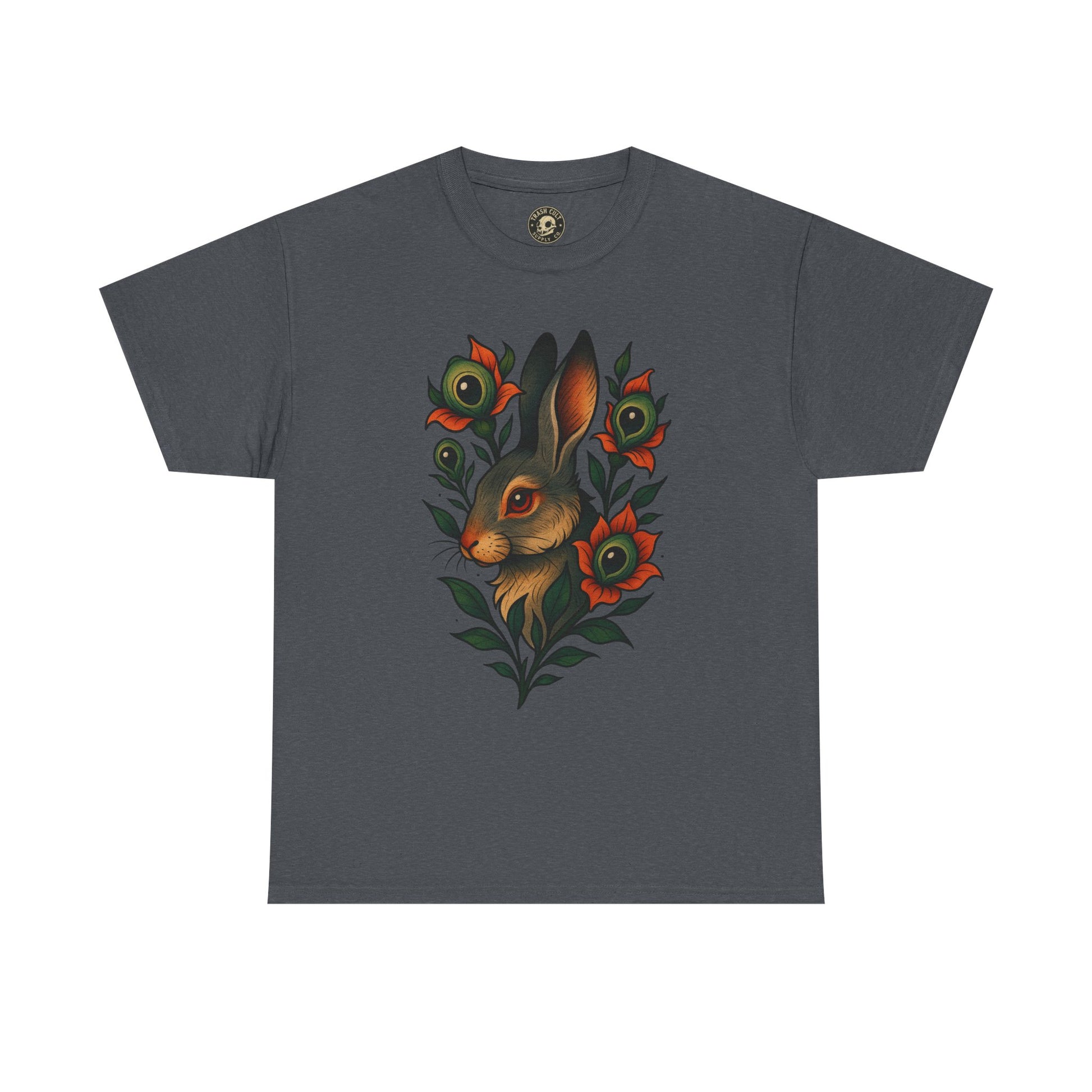 Whimsical Rabbit Floral Tee, Nature Lover Gift, Casual Wear, Eco-Friendly Fashion, Unique Graphic T-Shirt, Year-Round Style