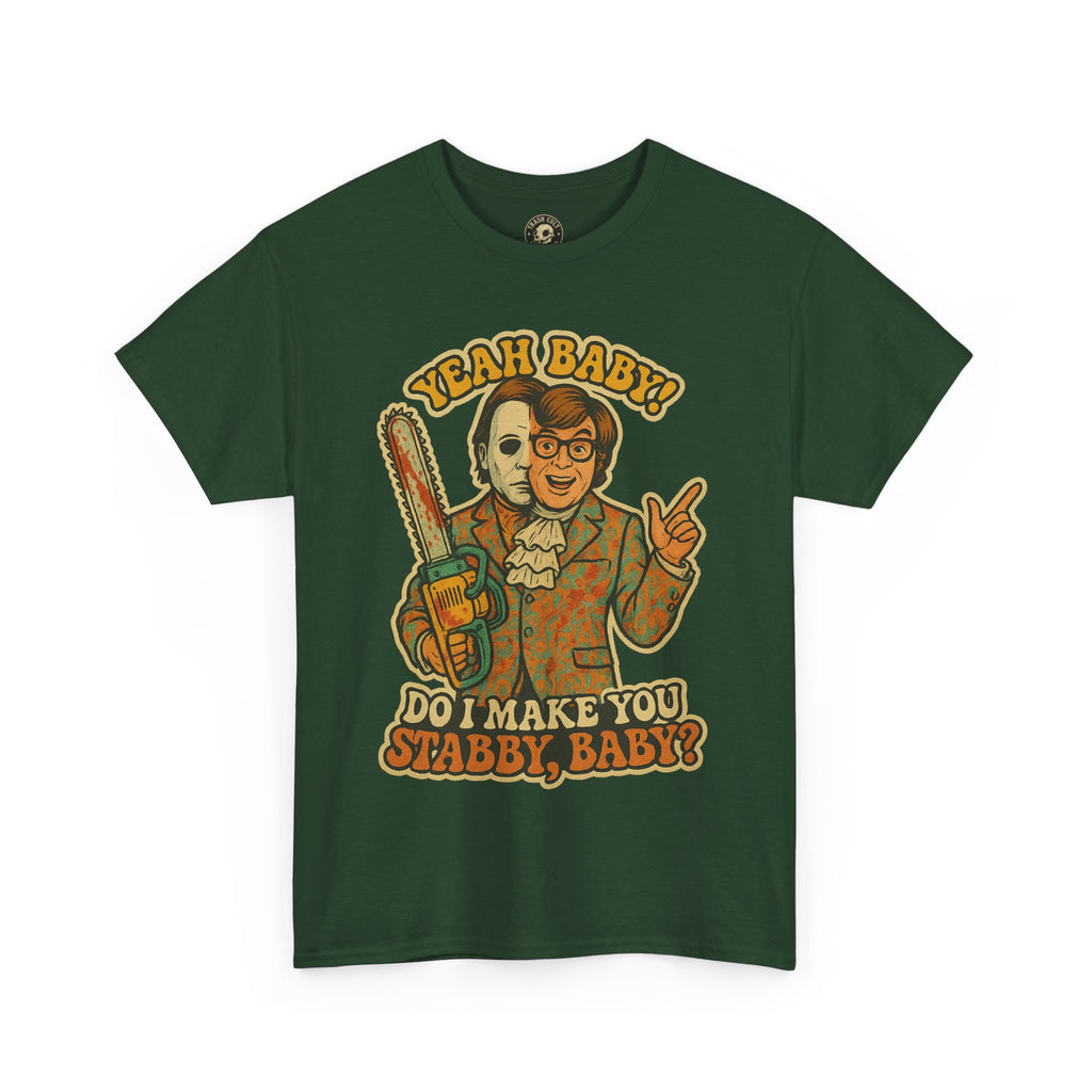 Mike Myers Parody Shirt – “Do I Make You Stabby, Baby?” Funny Horror Mashup Tee – Gildan 5000 Unisex