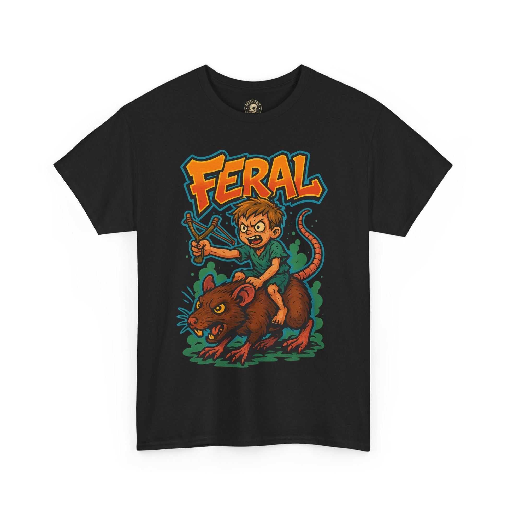 FERAL Graffiti Rat Rider T-Shirt – Bold New School Streetwear | Gildan 5000 Chaos Graphic Tee