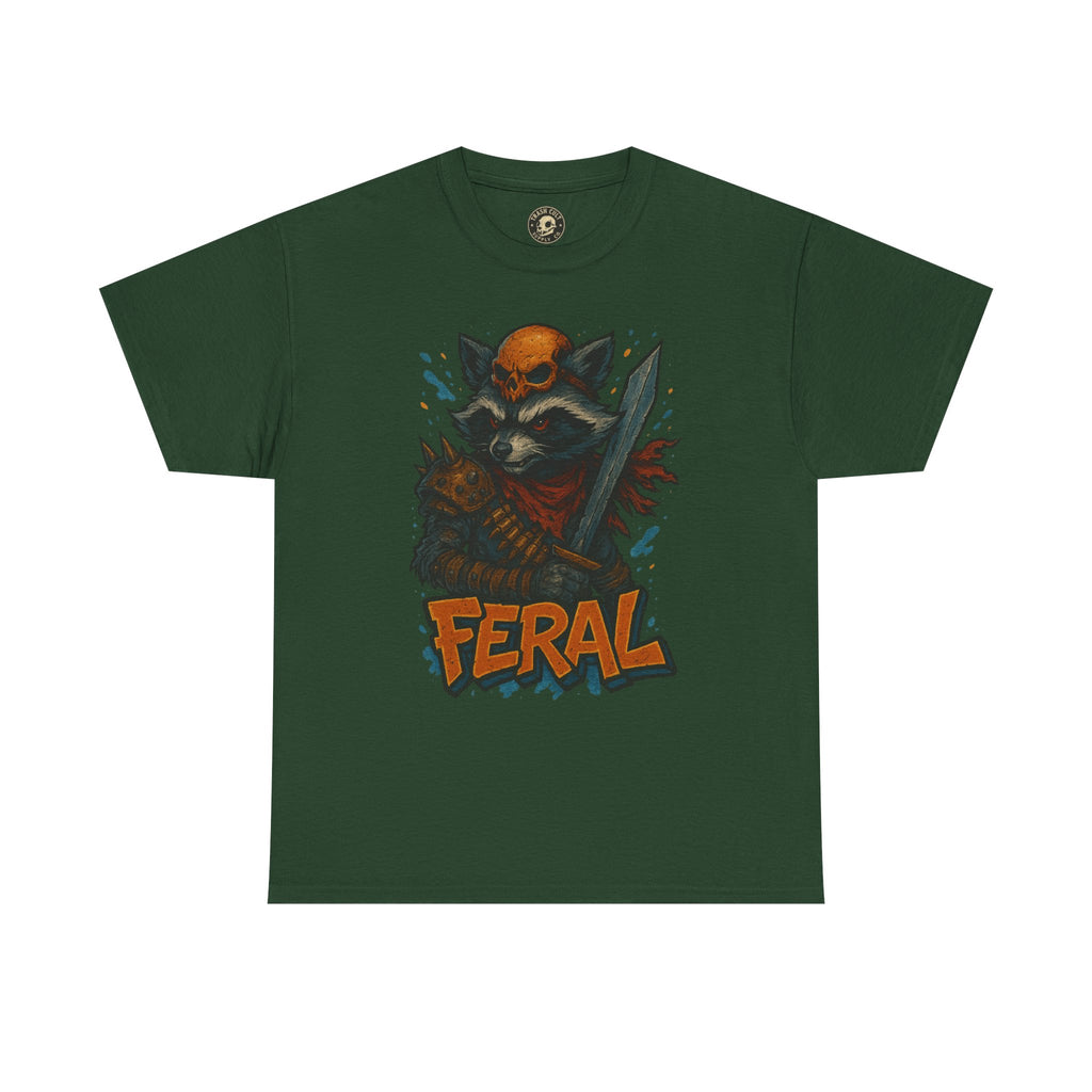 FERAL Raccoon Warlord Shirt – Graffiti Street Art Animal Tee | Bold Post-Apocalyptic Design on Gildan 5000
