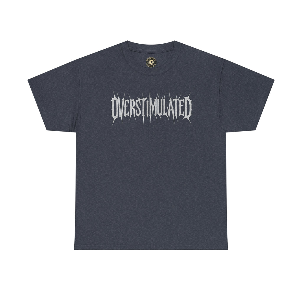 OVERSTIMULATED Metalcore Grunge Shirt – White on Black Distressed Font Tee