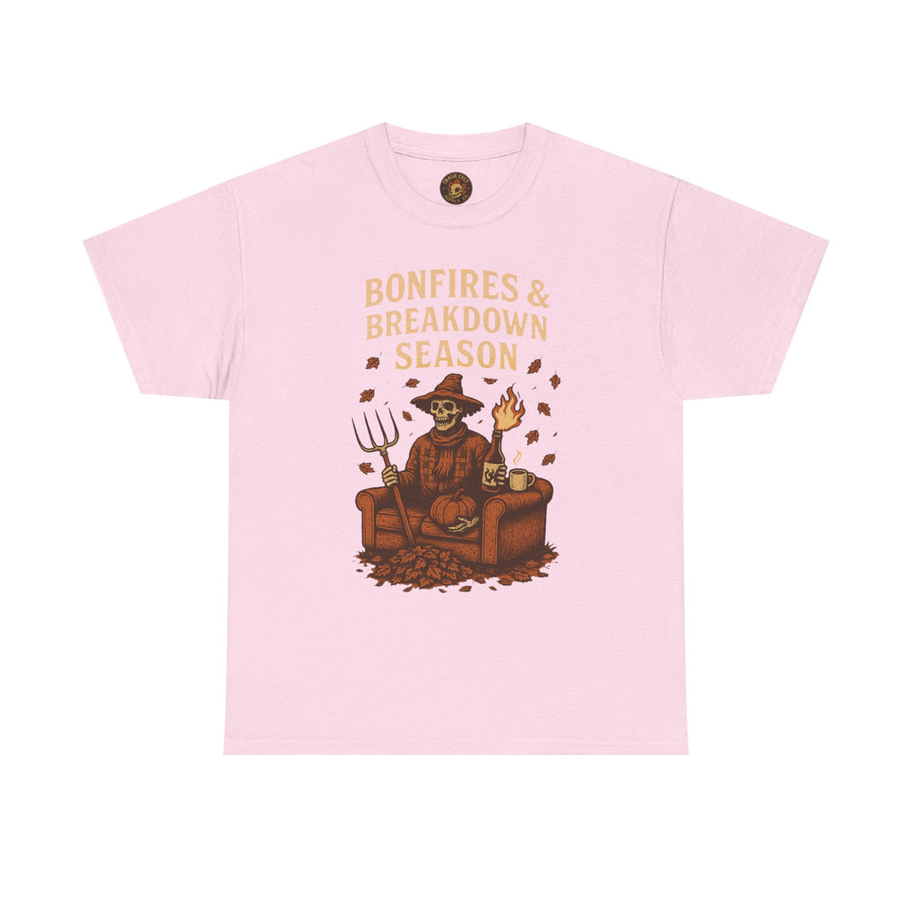Bonfires & Breakdown Season Shirt – Skeleton Couch Chaos Tee – Fall of Humanity Collection – Trash Cult Supply Co.