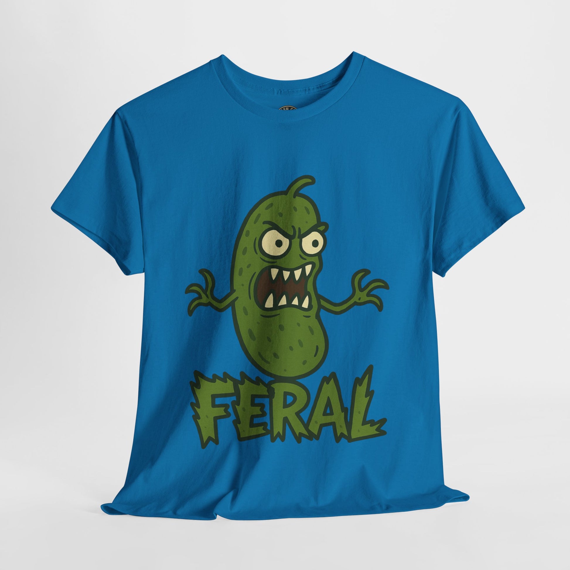 Feral Pickle Cartoon Tee – Trashcore Angry Pickle Shirt – Gildan 5000 Unisex Heavy Cotton