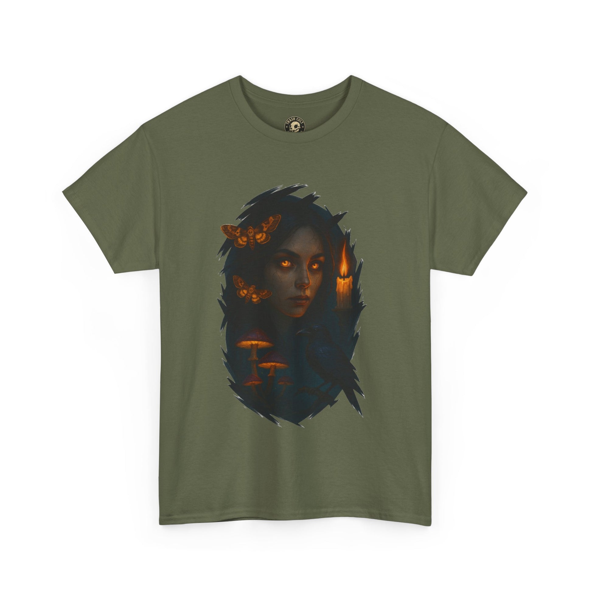 Mystical Night Unisex Heavy Cotton Tee, Witchy Shirt, Halloween Apparel, Fantasy Tee, Gift for Her, Art Graphic Tee