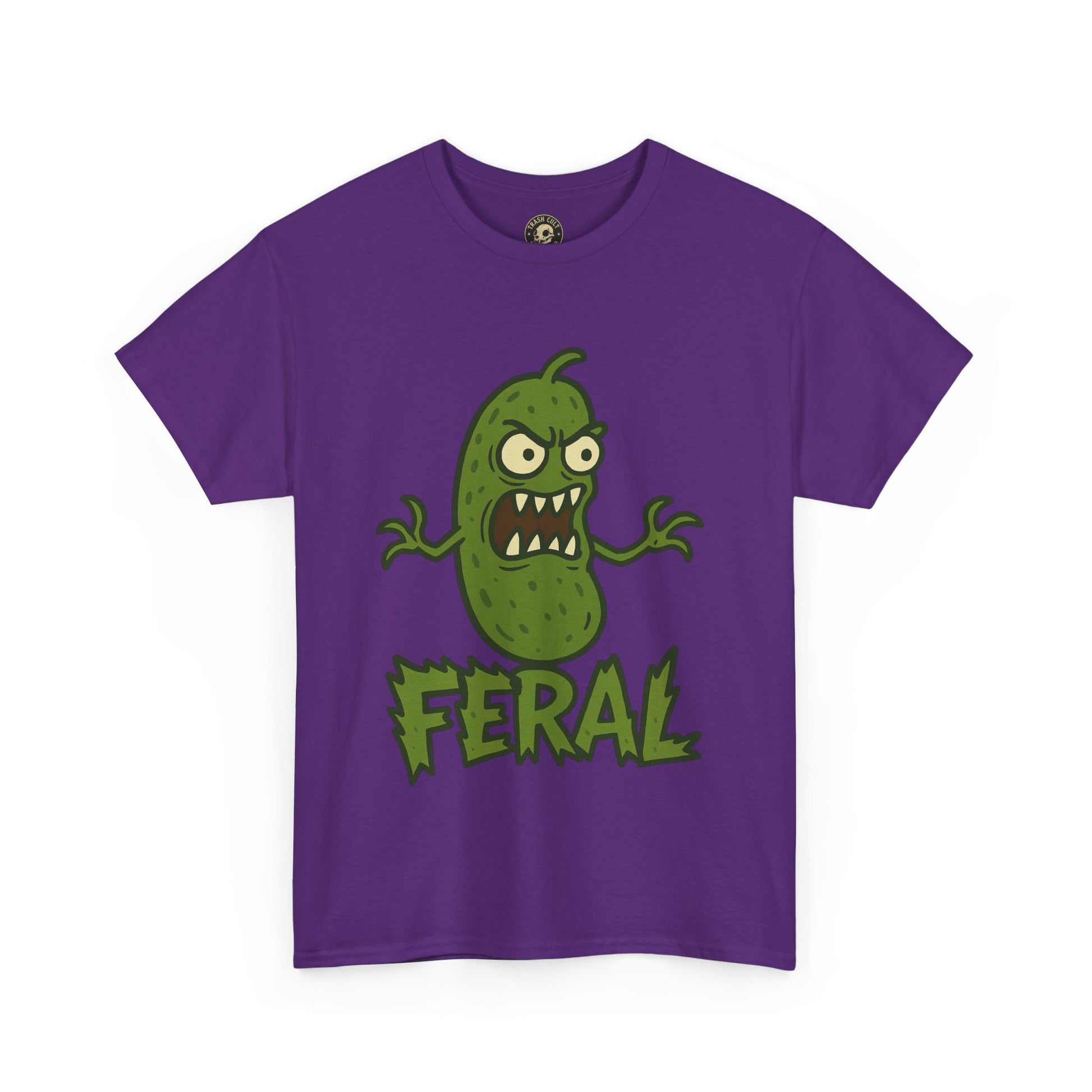 Feral Pickle Cartoon Tee – Trashcore Angry Pickle Shirt – Gildan 5000 Unisex Heavy Cotton