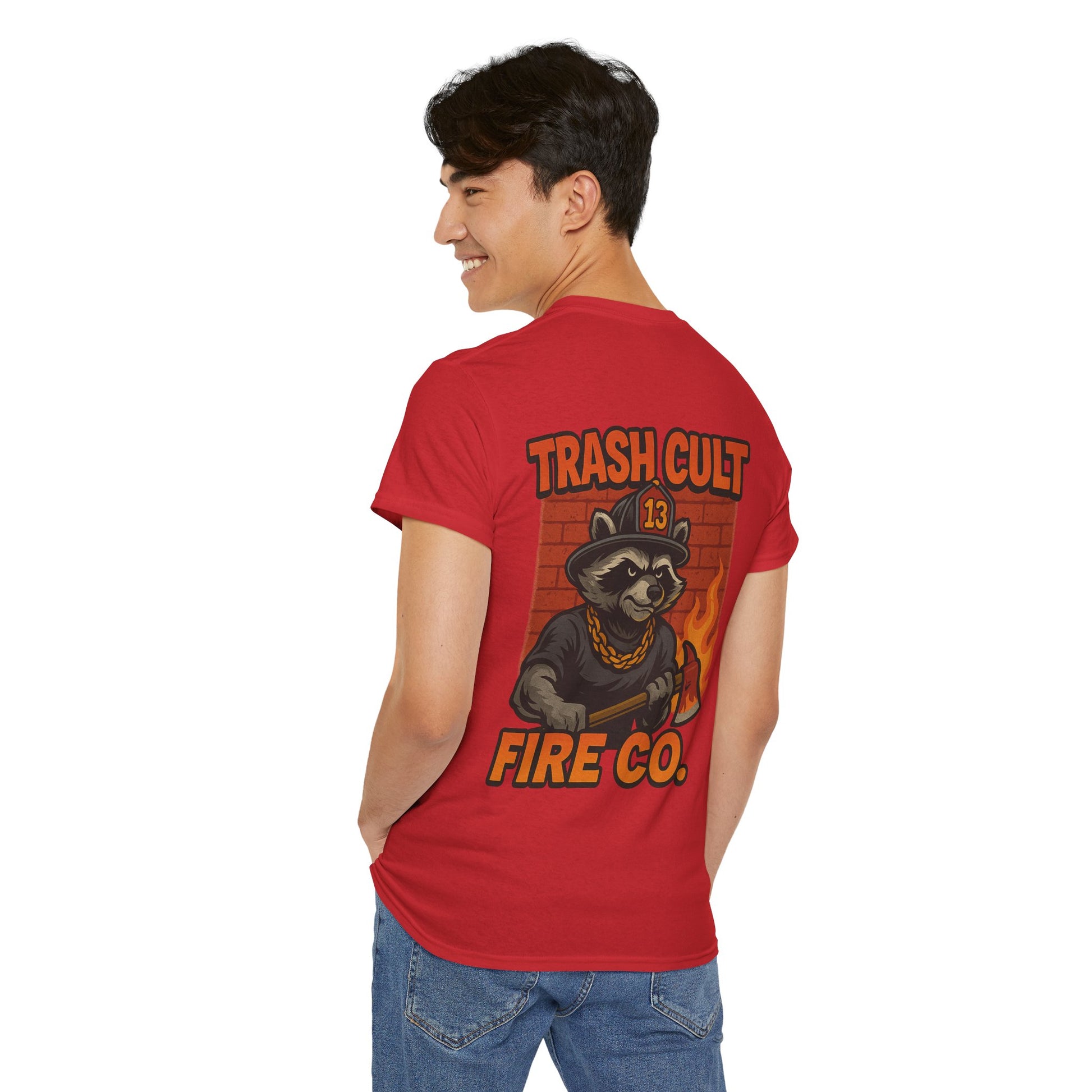 Trash Cult Fire Co. Unisex Tee - Quirky Raccoon Design, Fun Gift, Casual Wear, Firefighter Humor, Unique Apparel