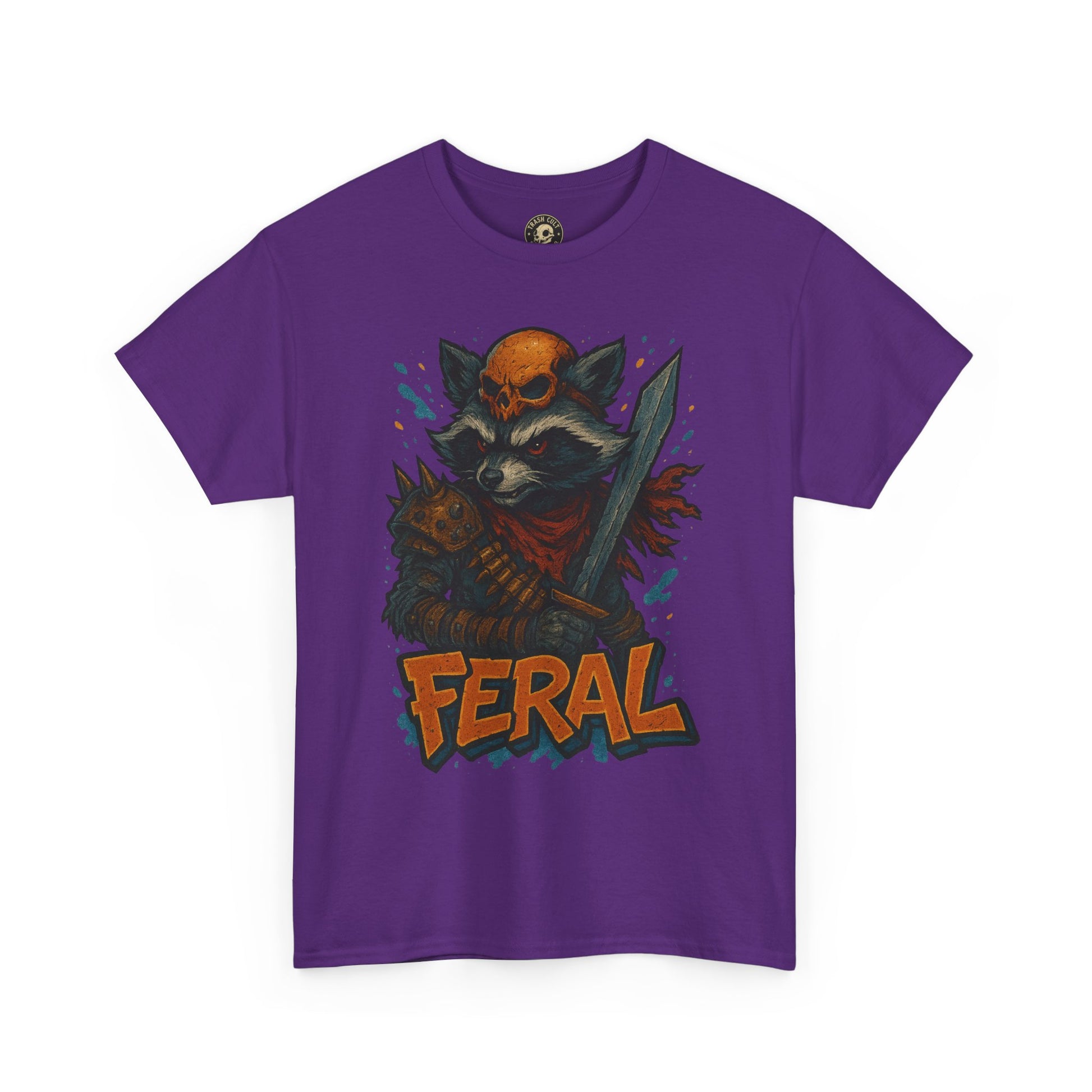 FERAL Raccoon Warlord Shirt – Graffiti Street Art Animal Tee | Bold Post-Apocalyptic Design on Gildan 5000