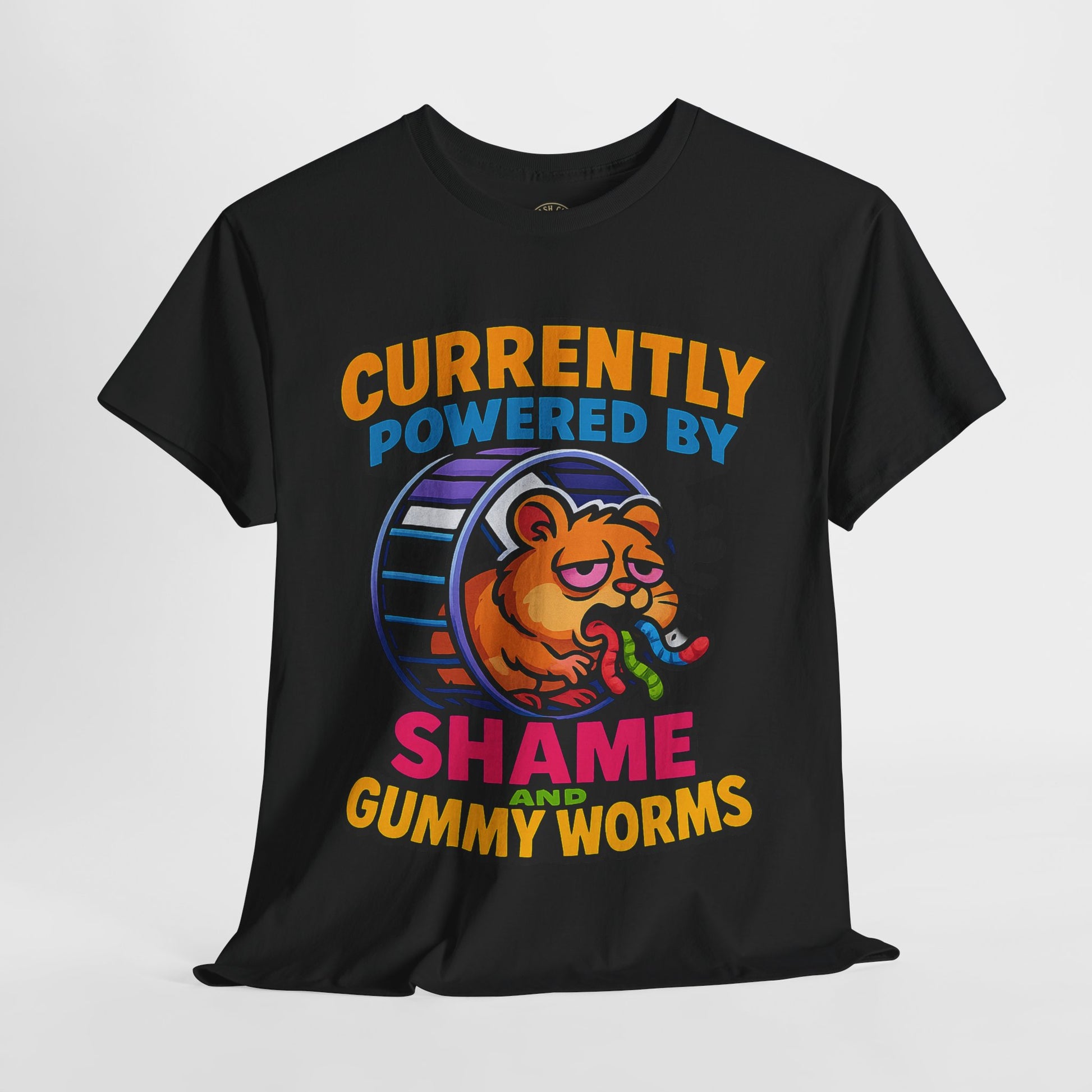 Gummy Worms Shame Tee – Funny Cotton T-Shirt, Powered by Shame & Snacks, Quirky Gift for Animal Lovers