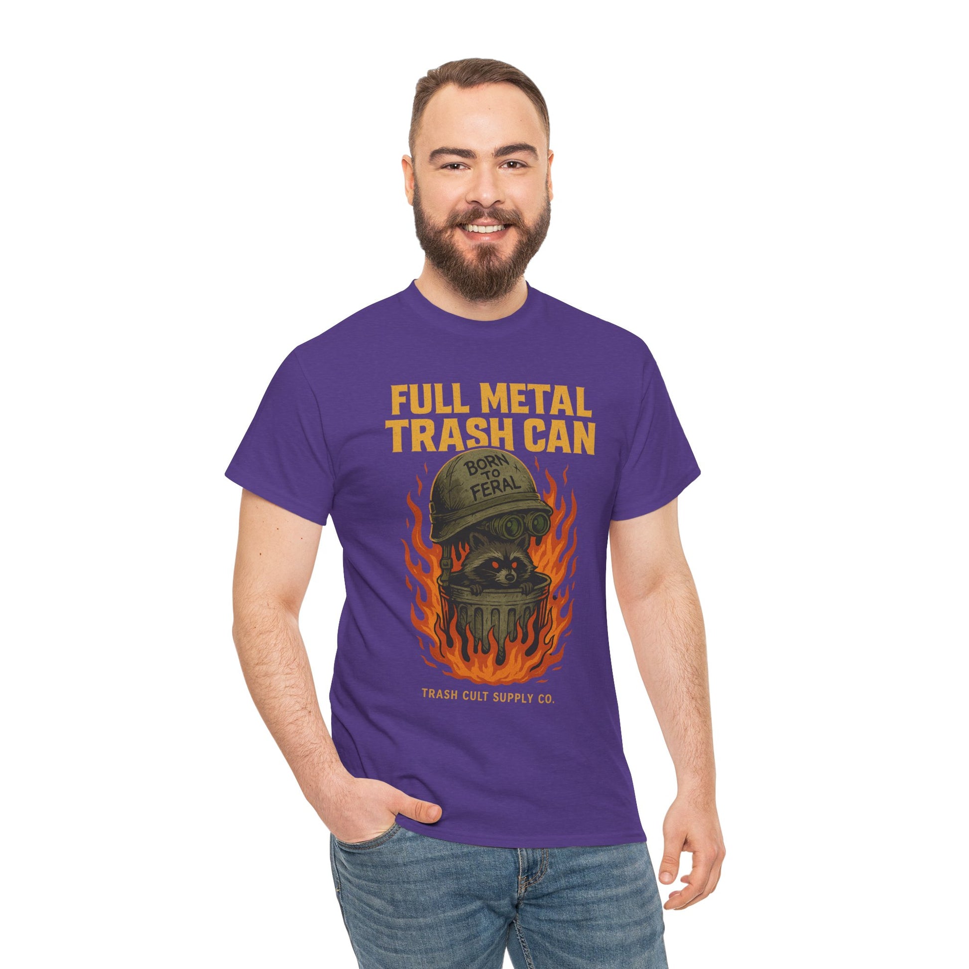 Full Metal Trash Can T-Shirt – Born to Feral Raccoon Graphic | Trash Cult Supply Co. | Gildan 5000 Tee