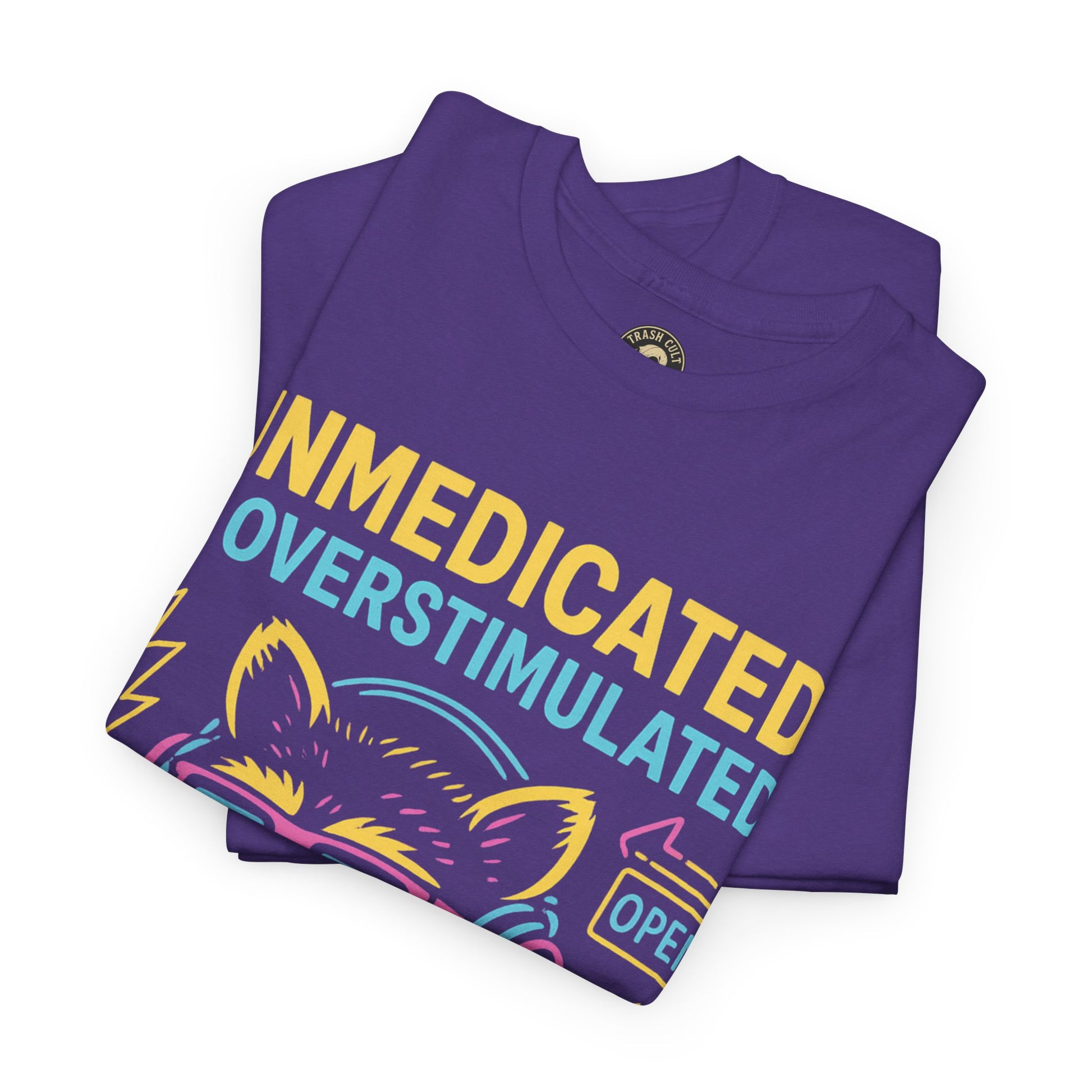 Unmedicated & Overstimulated Neon Raccoon ADHD Shirt – Trash Cult Supply Co. – Gildan 5000