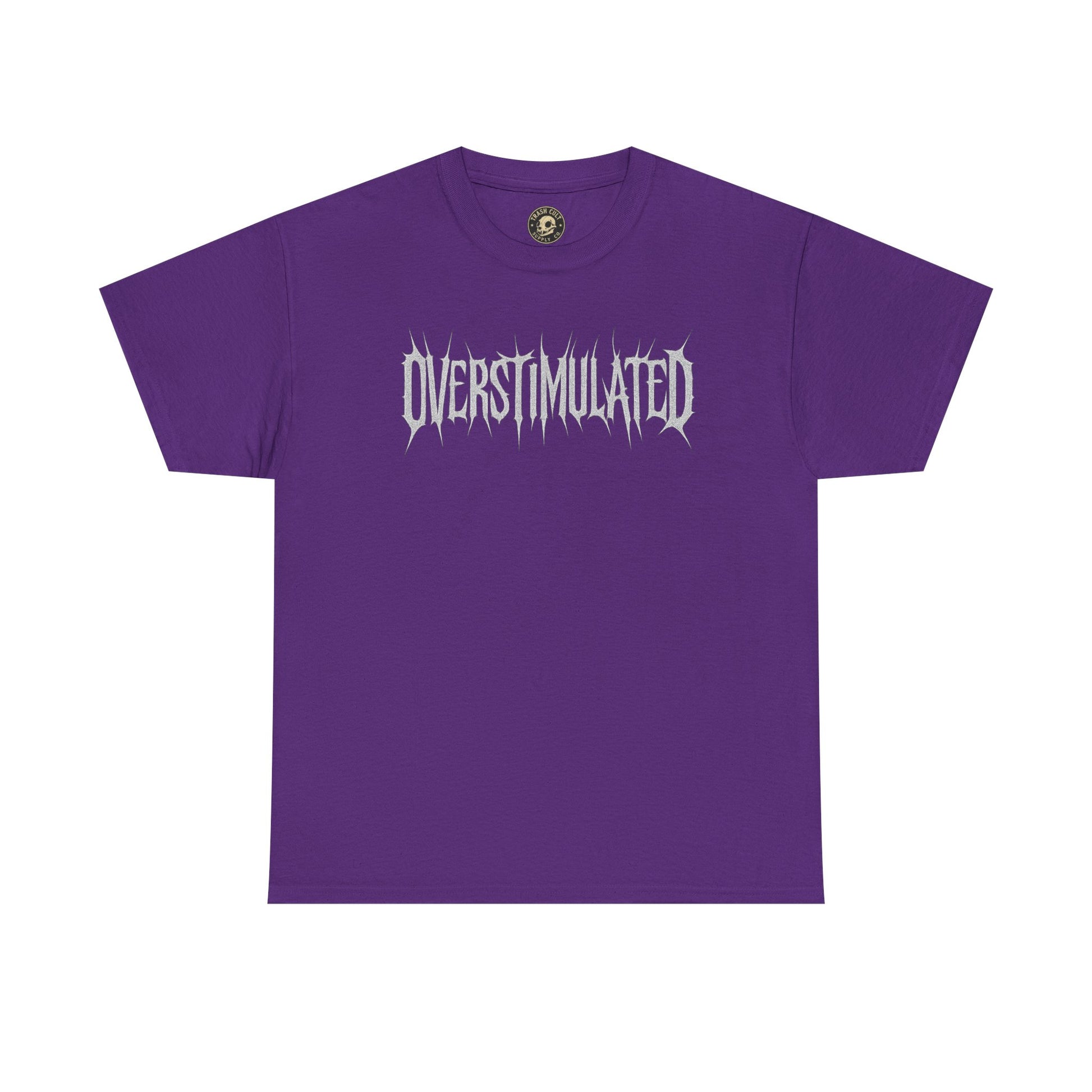 OVERSTIMULATED Metalcore Grunge Shirt – White on Black Distressed Font Tee