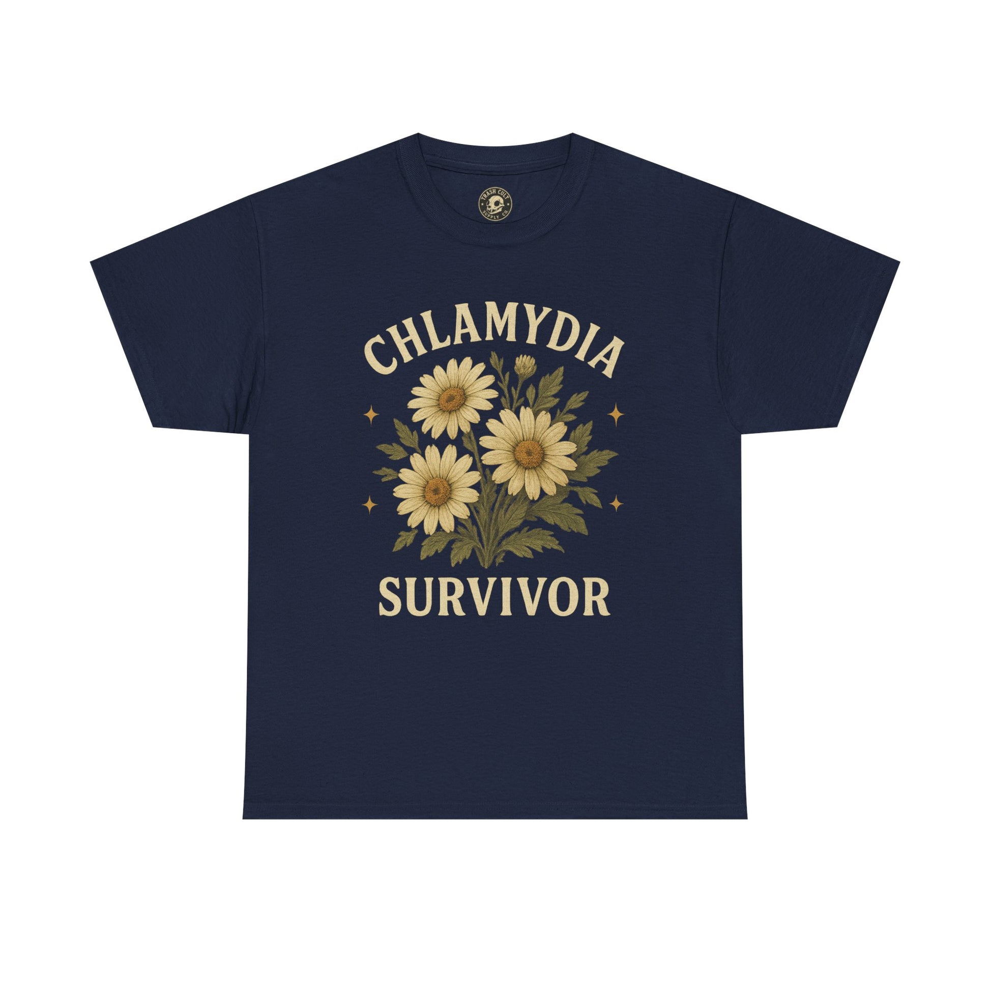 Chlamydia Survivor Vintage Floral Tee – Funny Bold Statement Shirt – Gildan 5000 Unisex Heavy Cotton