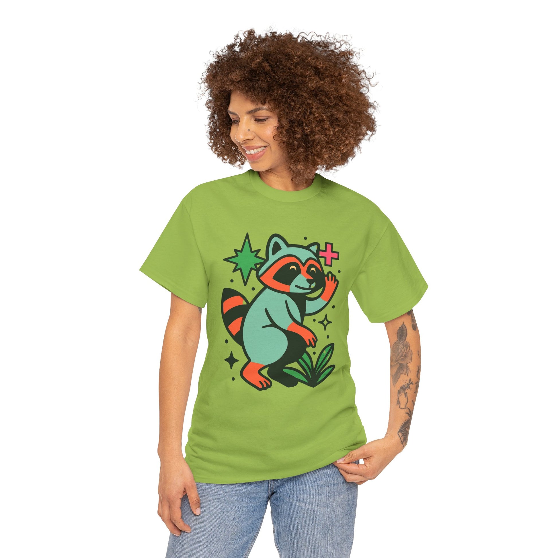 Playful Raccoon Unisex Heavy Cotton Tee | Cute Animal Shirt for Nature Lovers, Graphic Tee, Gift for Kids, Casual Wear, Eco-Friendly