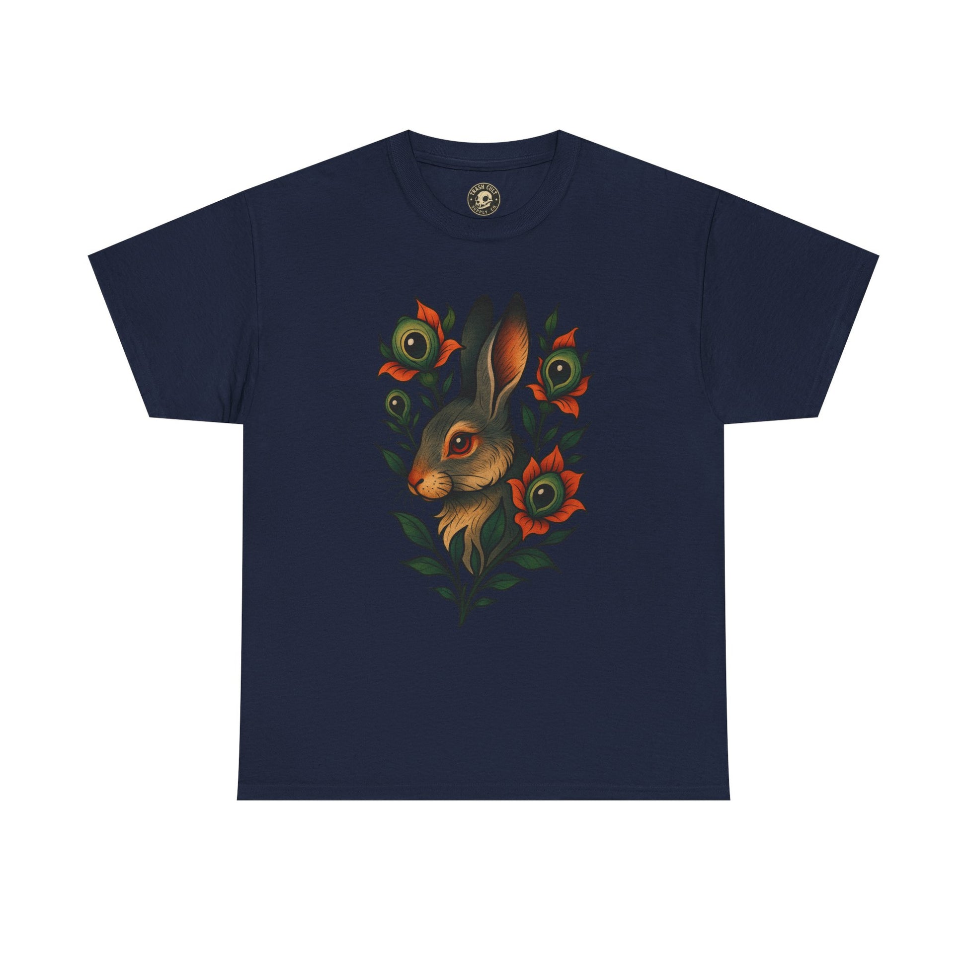 Whimsical Rabbit Floral Tee, Nature Lover Gift, Casual Wear, Eco-Friendly Fashion, Unique Graphic T-Shirt, Year-Round Style