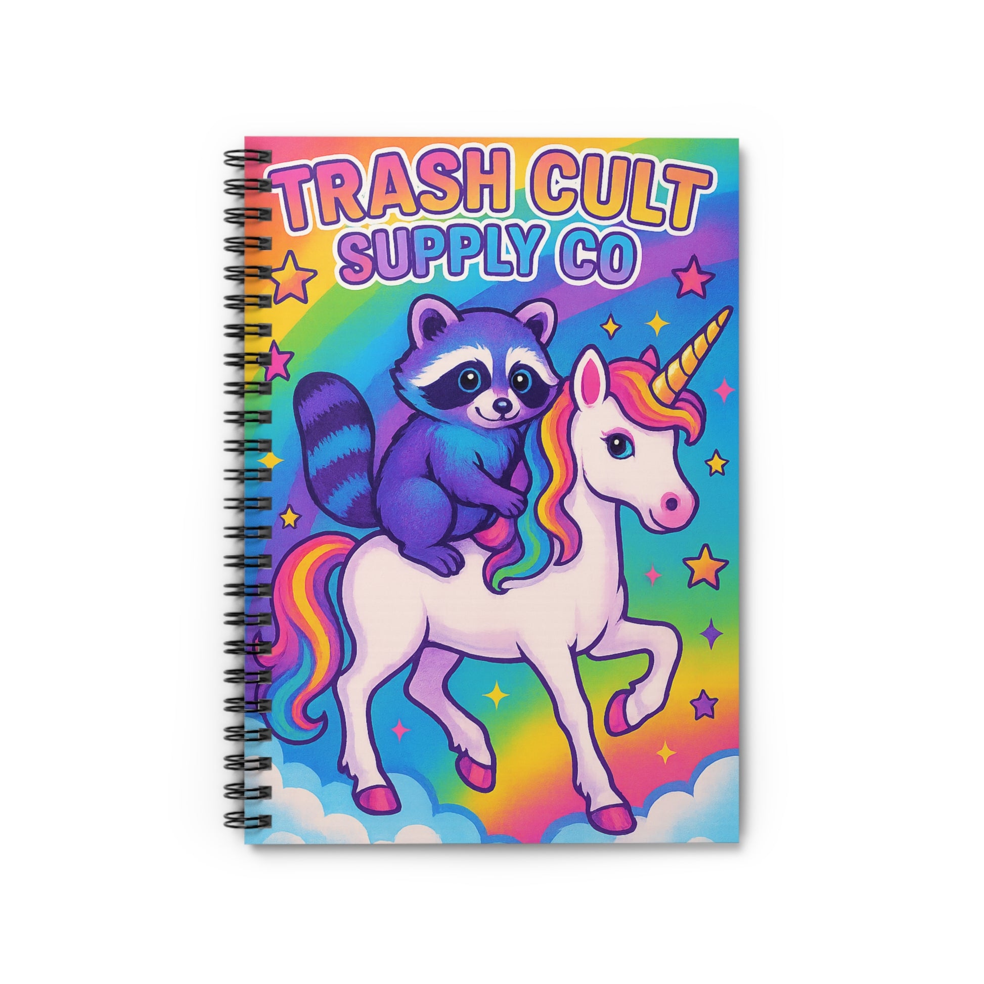 Colorful Unicorn Raccoon Spiral Notebook - Ideal for Kids, Students, Journaling, Gifts, Rainbow Theme, Trash Cult Supply Co