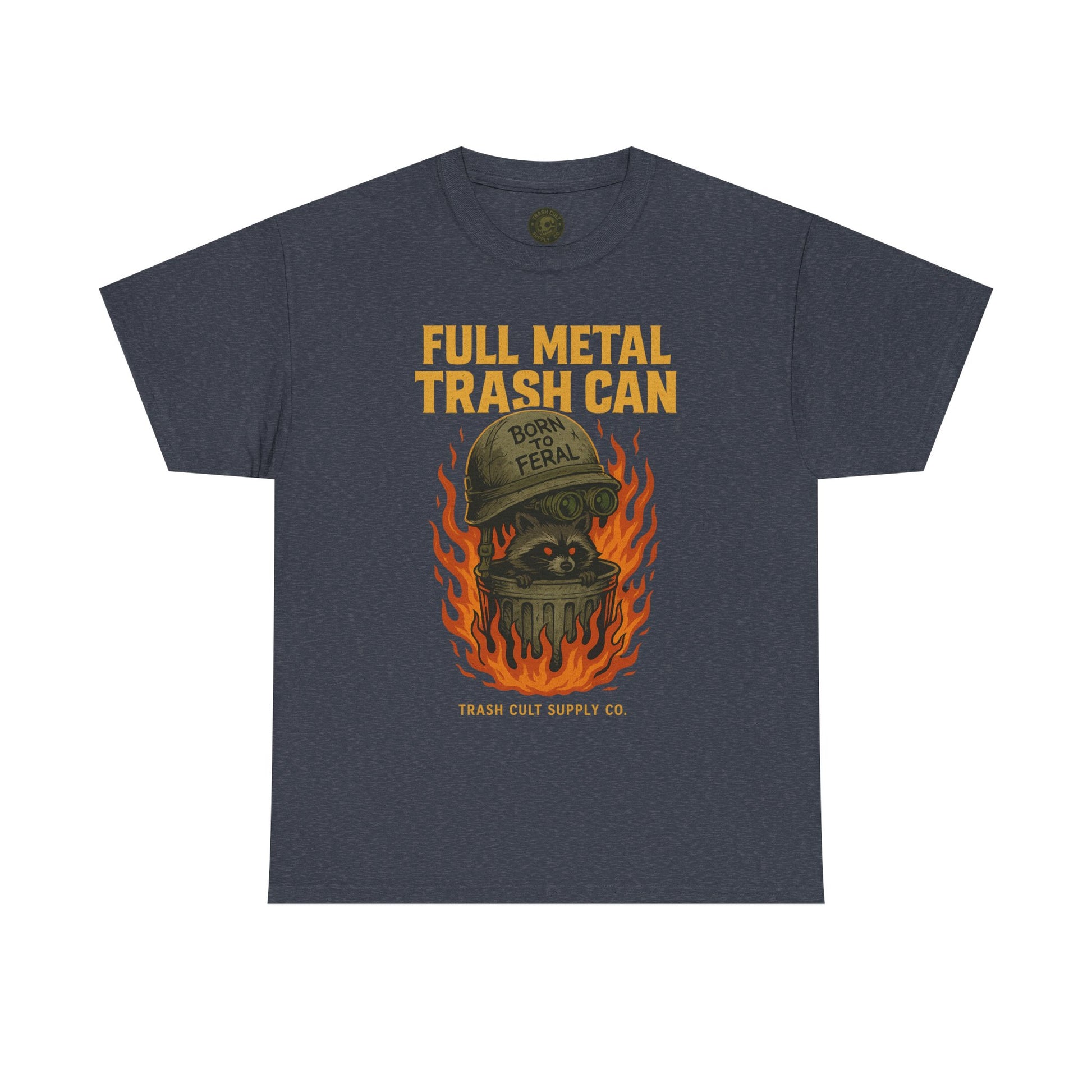 Full Metal Trash Can T-Shirt – Born to Feral Raccoon Graphic | Trash Cult Supply Co. | Gildan 5000 Tee