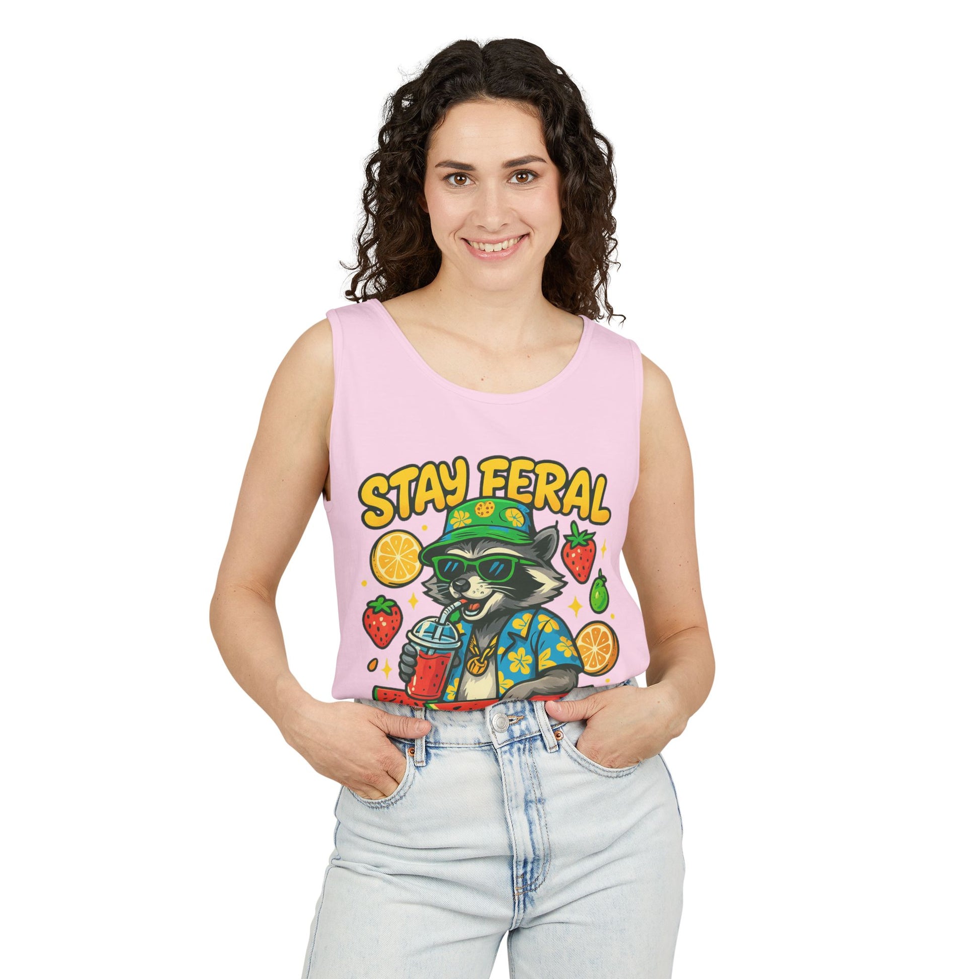 Stay Feral Stay Fresh Tank Top, Summer Apparel, Unisex Graphic Tee, Beachwear, Fun Gift for Animal Lovers