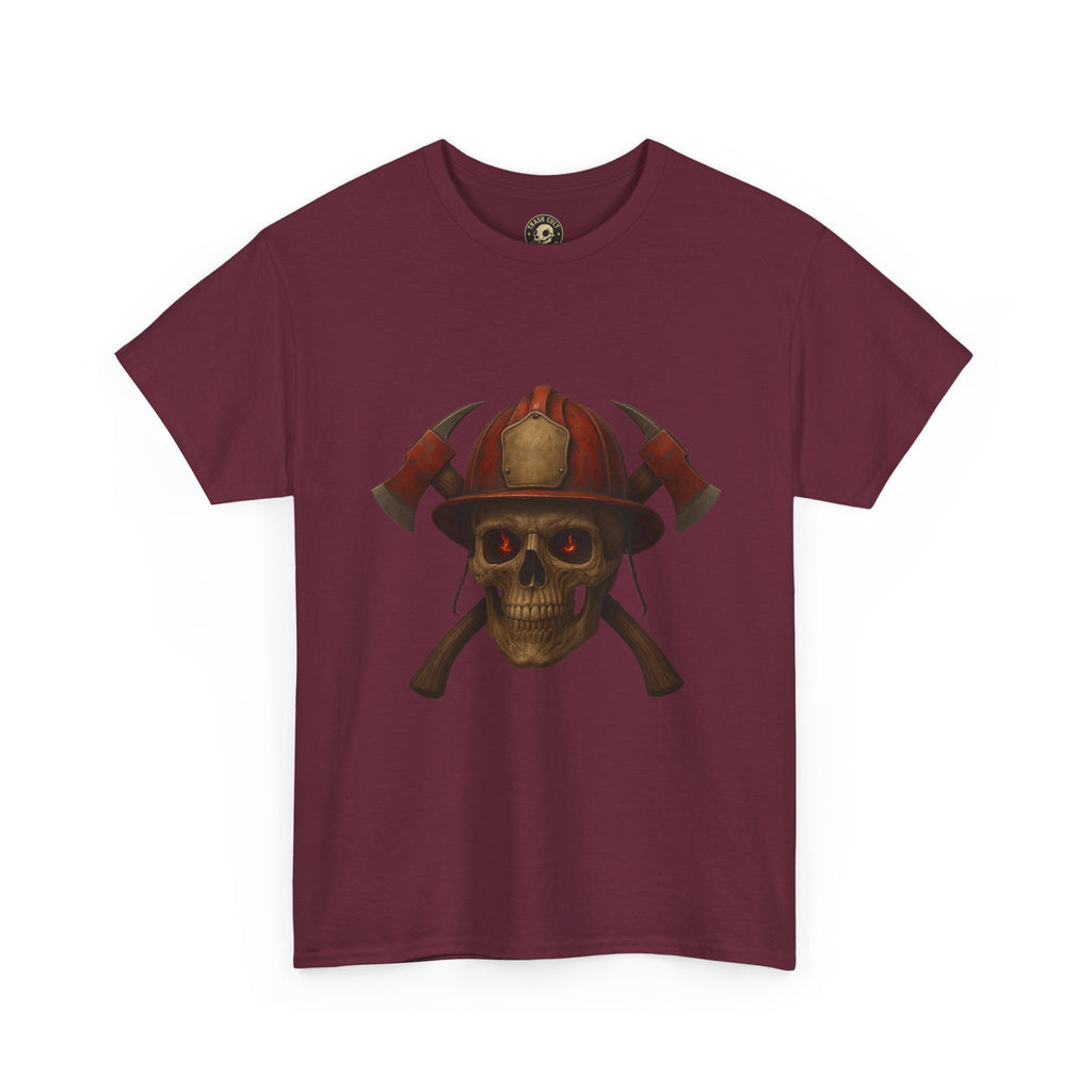 Skull Firefighter Tee, Unisex Heavy Cotton Shirt, Firefighter Gift, Halloween Costume T-Shirt, Unique Graphic Tee, Casual Wear