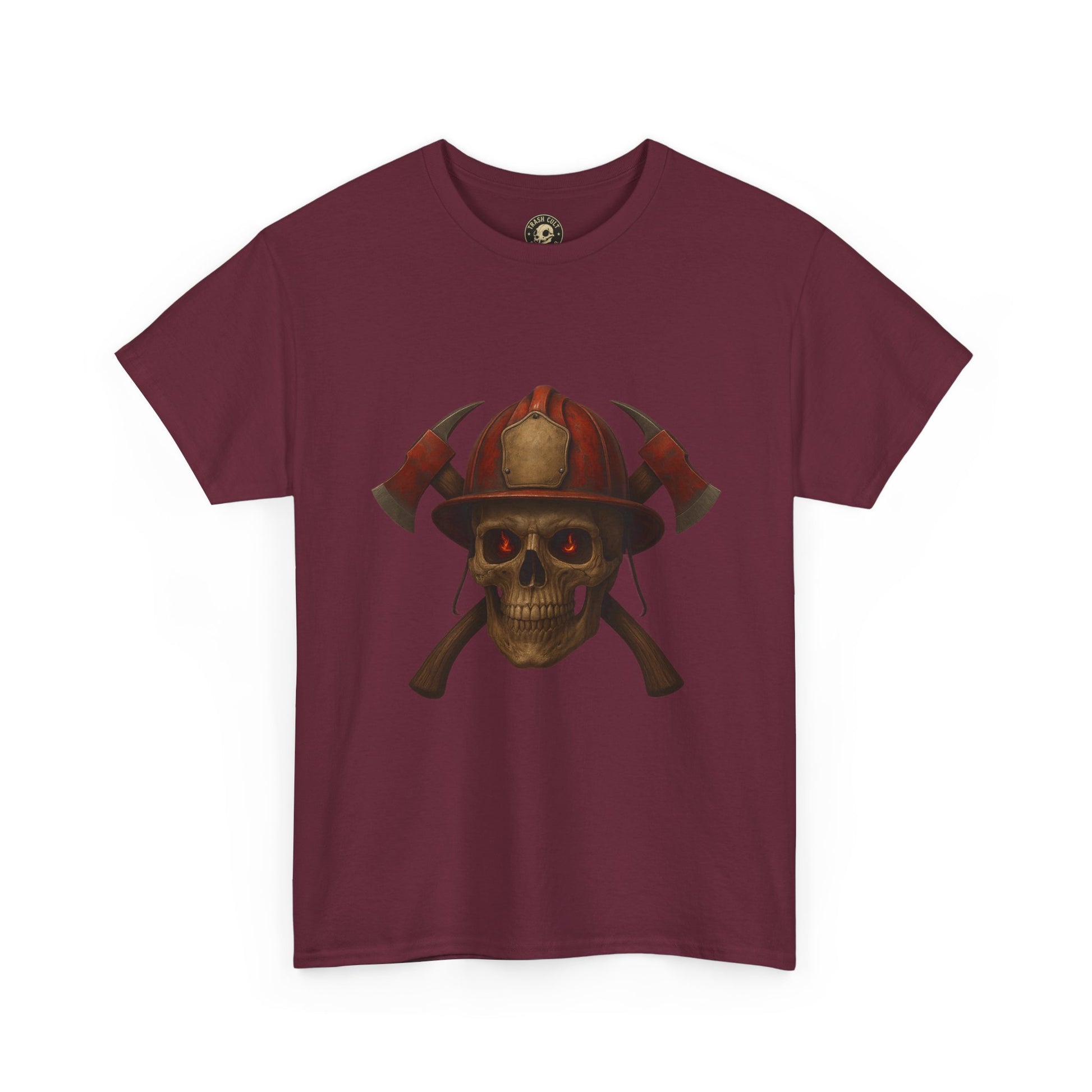 Skull Firefighter Tee, Unisex Heavy Cotton Shirt, Firefighter Gift, Halloween Costume T-Shirt, Unique Graphic Tee, Casual Wear