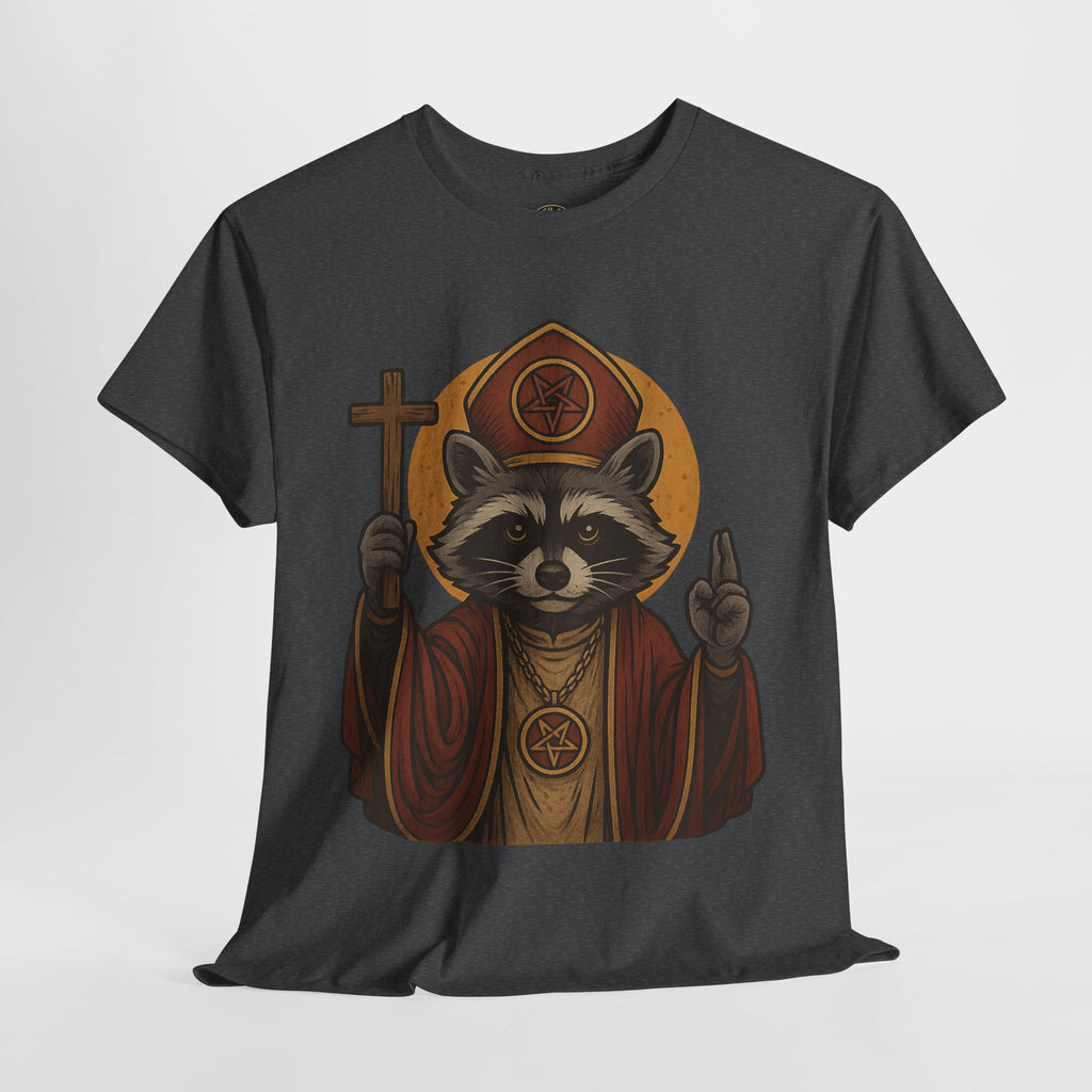 Holy Raccoon Pope Shirt – Funny Cult Priest Graphic Tee – Gildan 5000 Unisex