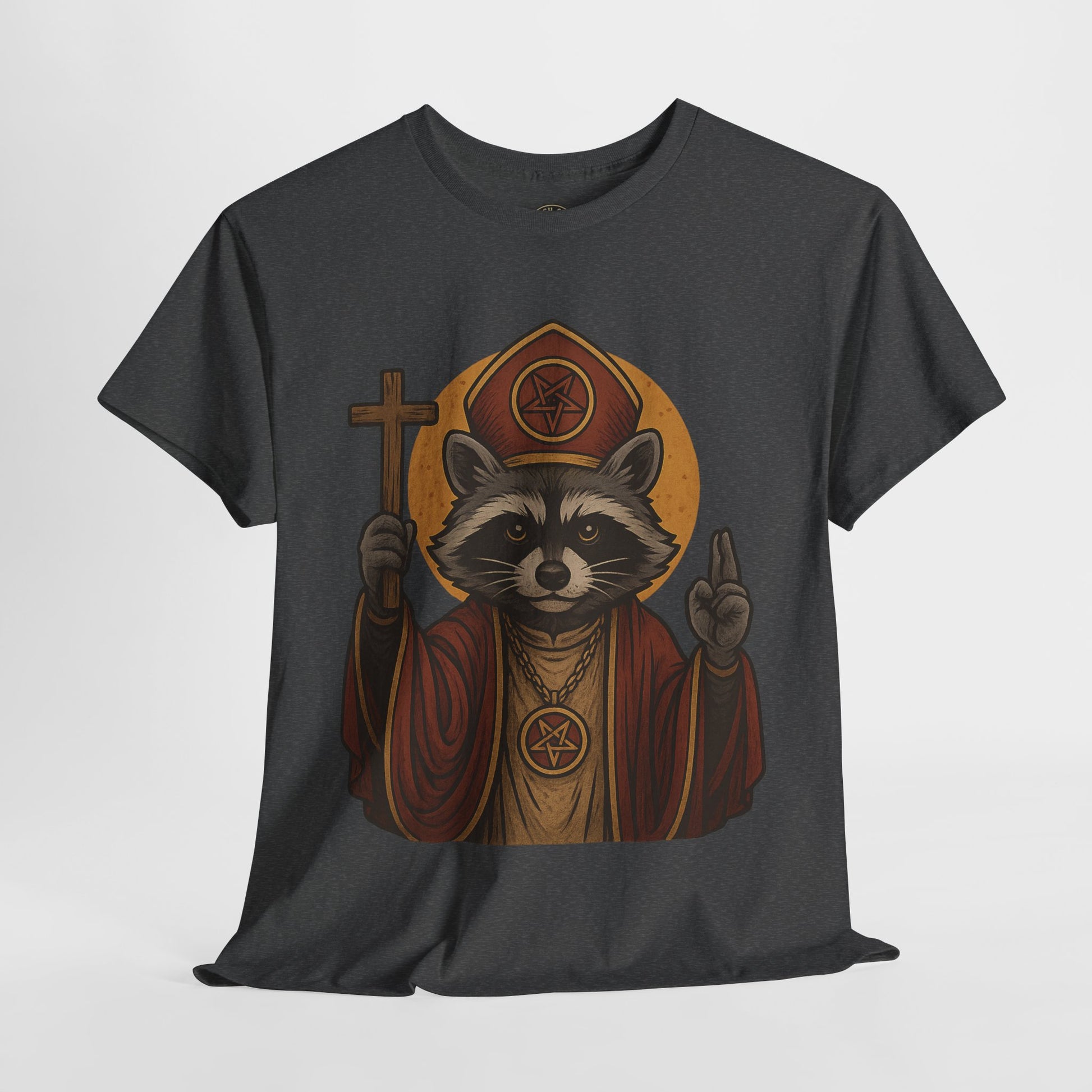 Holy Raccoon Pope Shirt – Funny Cult Priest Graphic Tee – Gildan 5000 Unisex