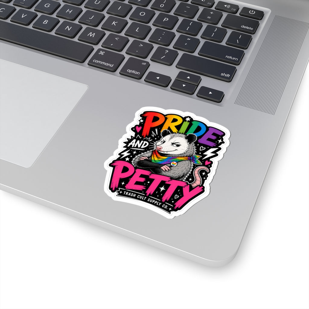 Pride and Petty Kiss-Cut Sticker — Rainbow Opossum LGBTQ+ Decorative Decal