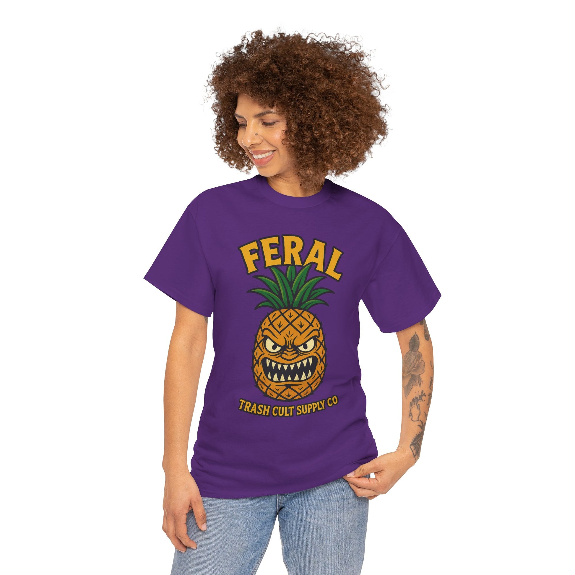 Feral Evil Pineapple Shirt – Aggressive Fruit Trashcore Tee – Gildan 5000 Unisex