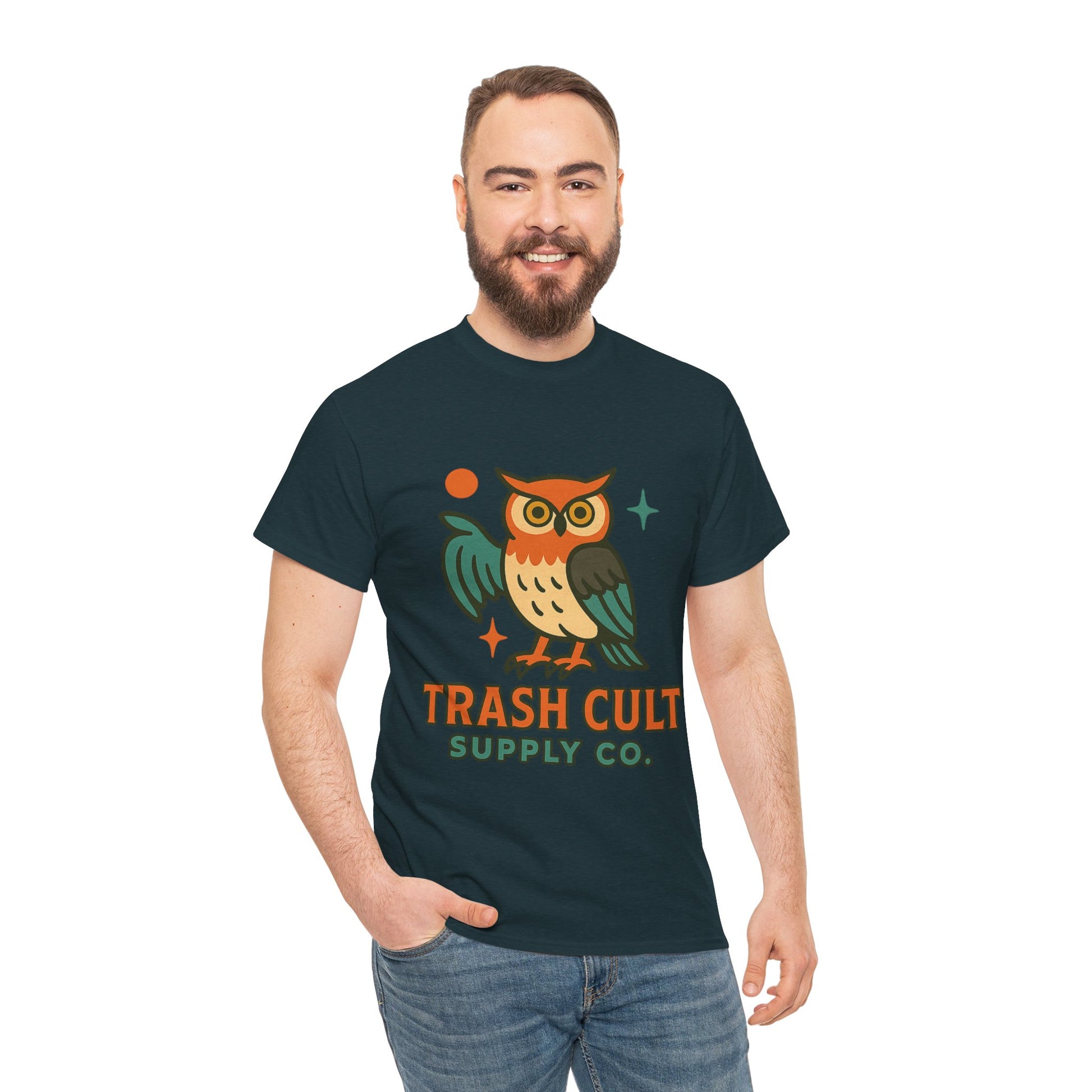 Vintage Owl Graphic Tee, Unisex Heavy Cotton Tee, Trash Cult Shirt, Nature Lover Gift, Eco-Friendly Apparel