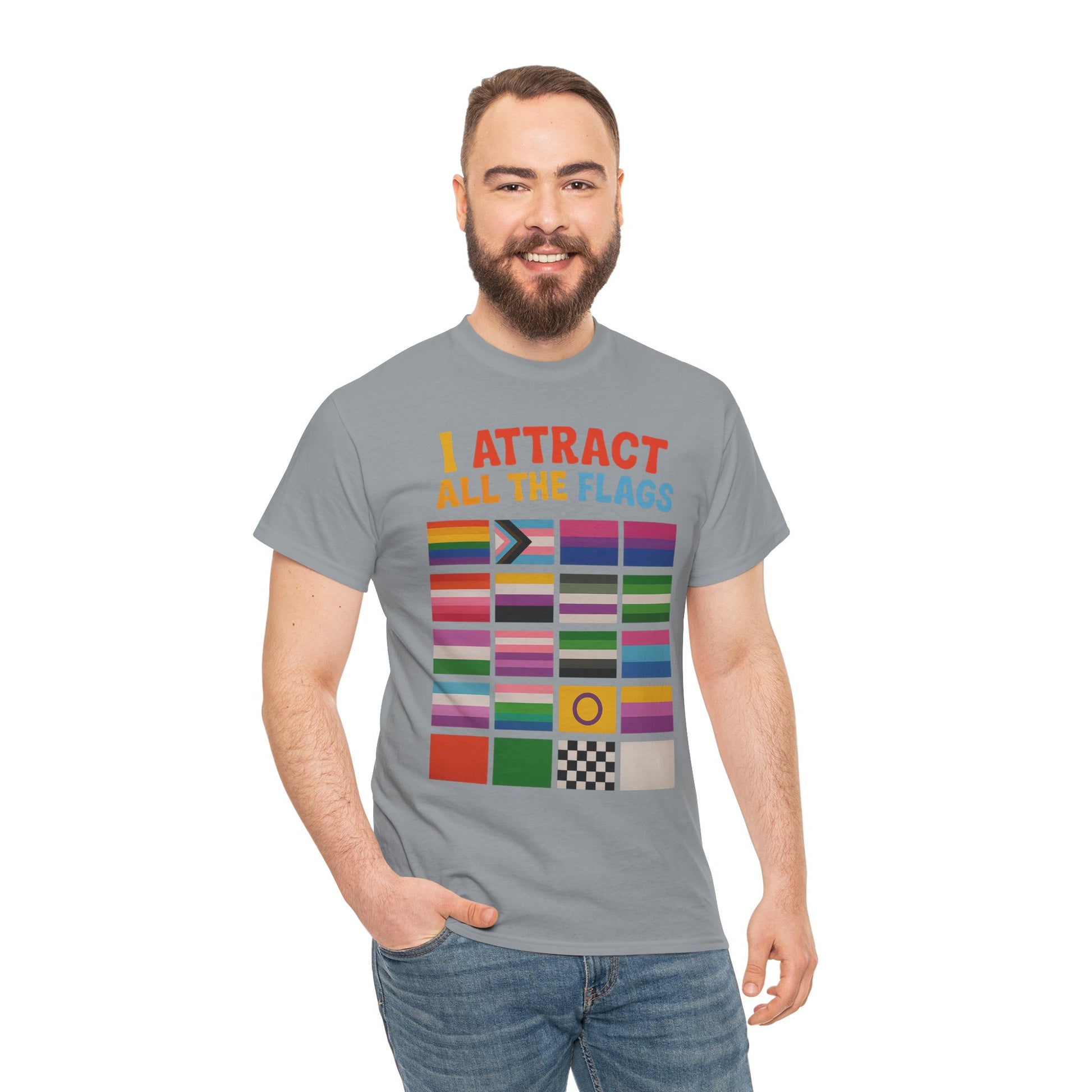 I Attract All The Flags LGBTQ Pride T-Shirt – Funny Inclusivity Shirt – Gildan 5000
