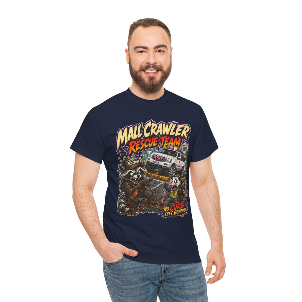 Mall Crawler Rescue Team T‑Shirt — Vintage Raccoon Rescue Graphic Tee (“No Curb Left Behind”)