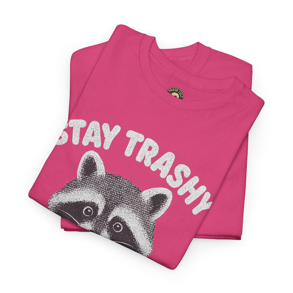 Stay Trashy Raccoon Iced Coffee Shirt – Halftone All White Design | Trash Cult Supply Co.