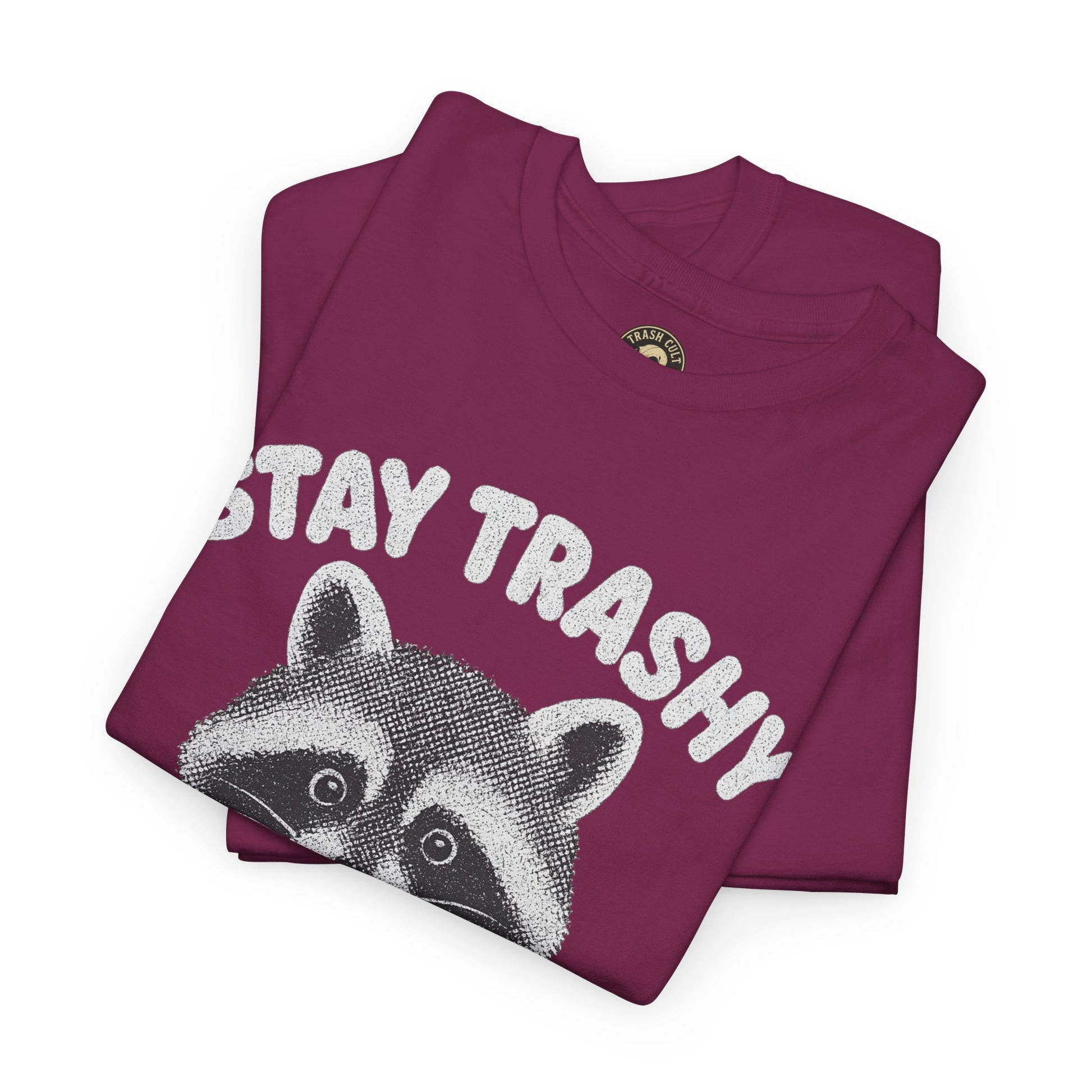 Stay Trashy Raccoon Iced Coffee Shirt – Halftone All White Design | Trash Cult Supply Co.