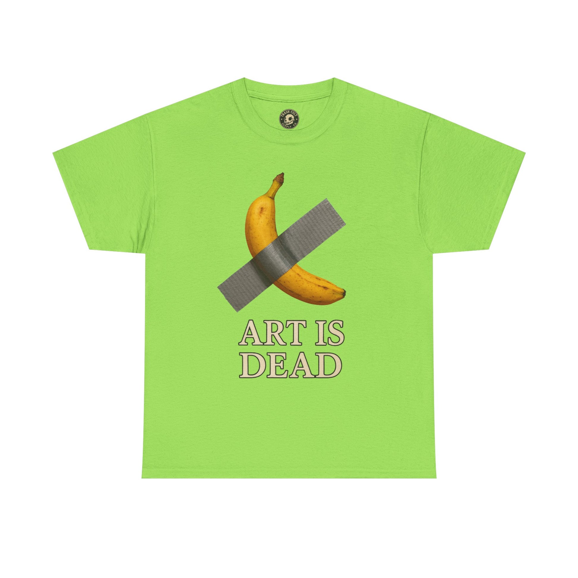 “ART IS DEAD” Banana Duct Tape Meme Tee – Satirical Art Parody Shirt by Trash Cult Supply Co.