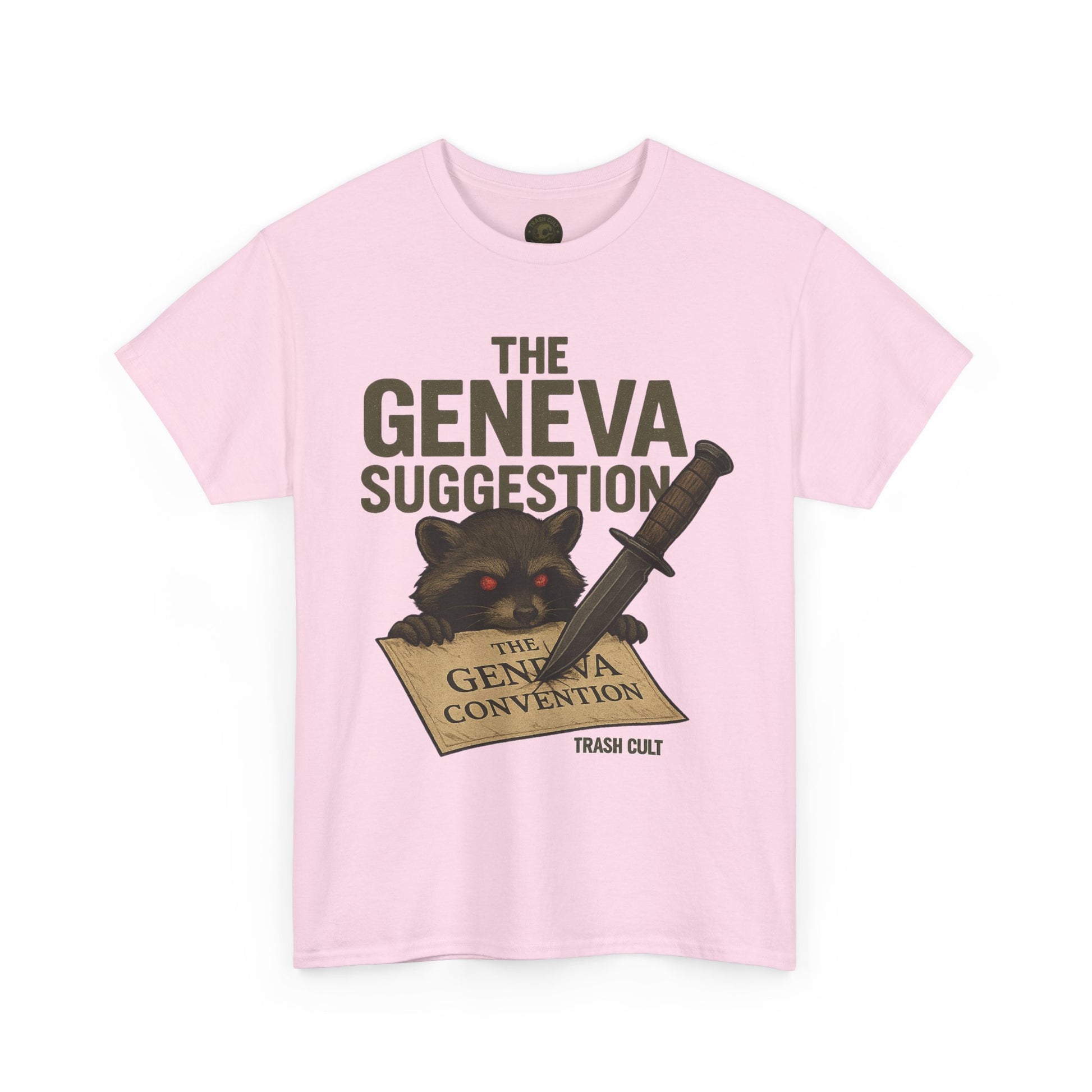 The Geneva Suggestion T-Shirt – Tactical Raccoon Dark Humor Tee | Trash Cult Supply Co. | Gildan 5000