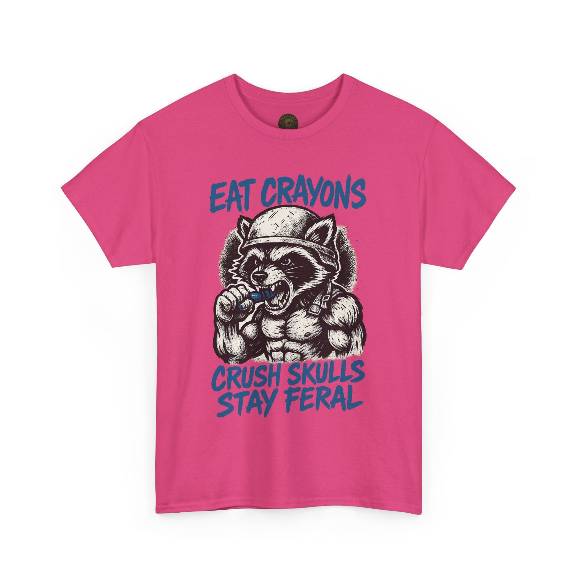 Eat Crayons Crush Skulls Stay Feral Military Raccoon Shirt – Gildan 5000