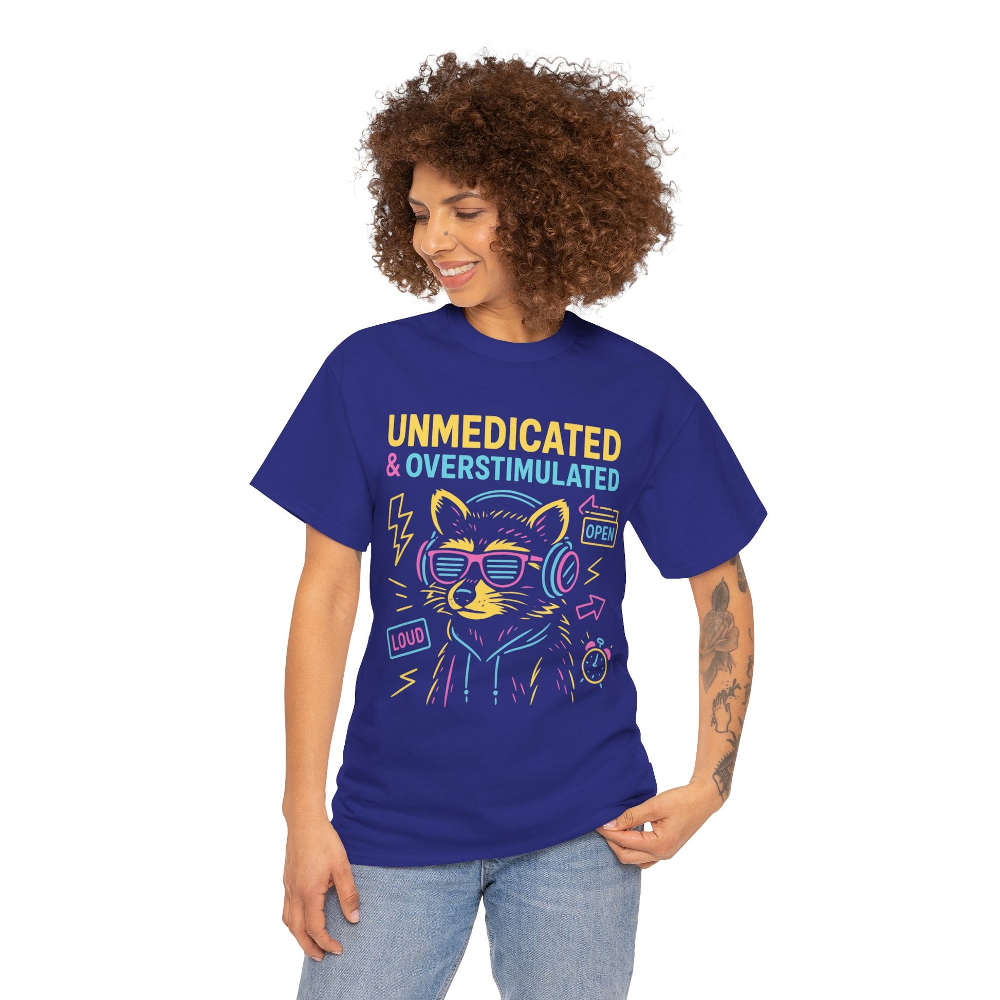 Unmedicated & Overstimulated Neon Raccoon ADHD Shirt – Trash Cult Supply Co. – Gildan 5000