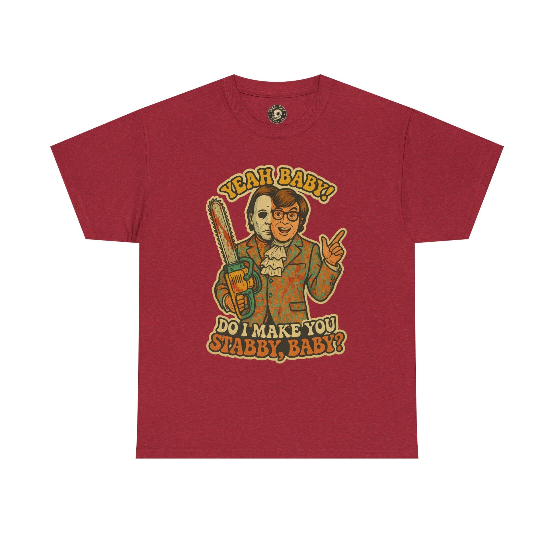 Mike Myers Parody Shirt – “Do I Make You Stabby, Baby?” Funny Horror Mashup Tee – Gildan 5000 Unisex