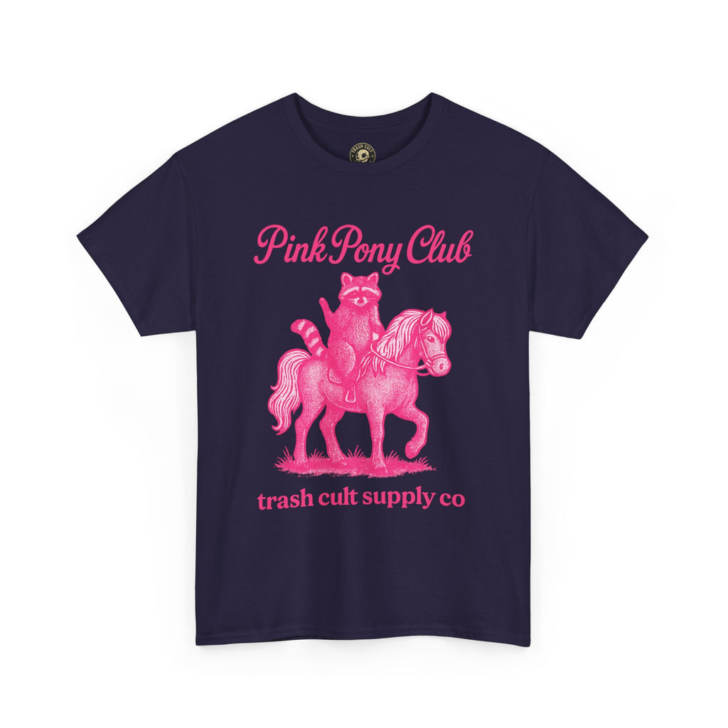 Pink Pony Club Raccoon Riding Pony Shirt – Vintage Hot Pink Halftone Tee by Trash Cult Supply Co